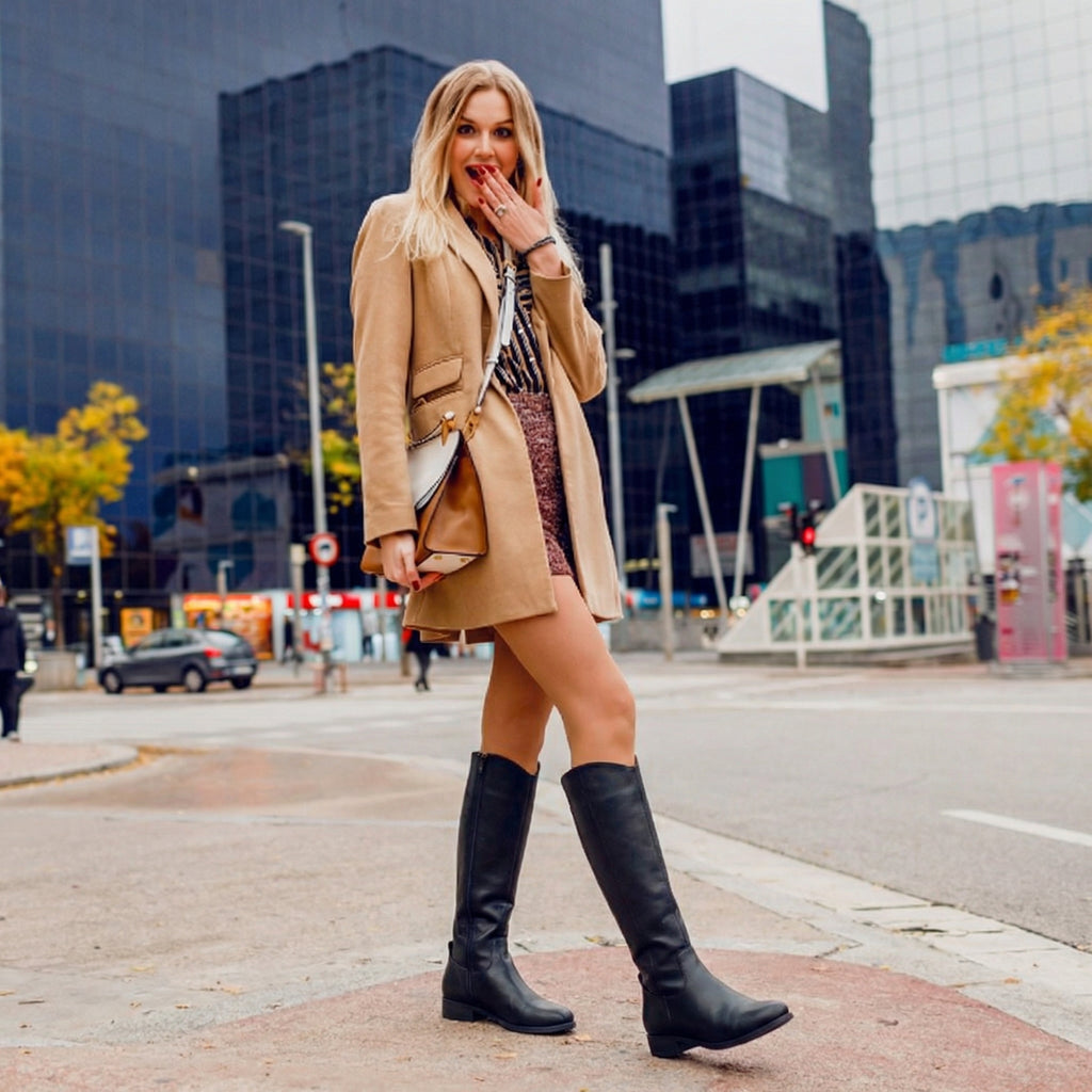 Ruiee Knee High Boots for Women Comfort Stylish Casual Round Toe Tall Riding Combat Boot Classic Fashion Fall Winter Knee-High Flat Boots.
