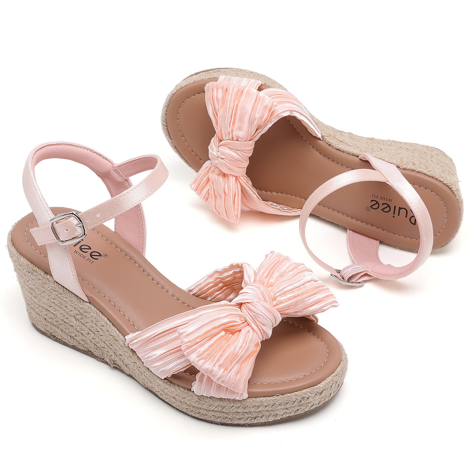 Ruiee Wide Width Wedge Sandals for Women, Ankle Strap Cute Bowknot Open Toe Summer Shoes Platform Espadrille Wedge Dressy Women Sandals.