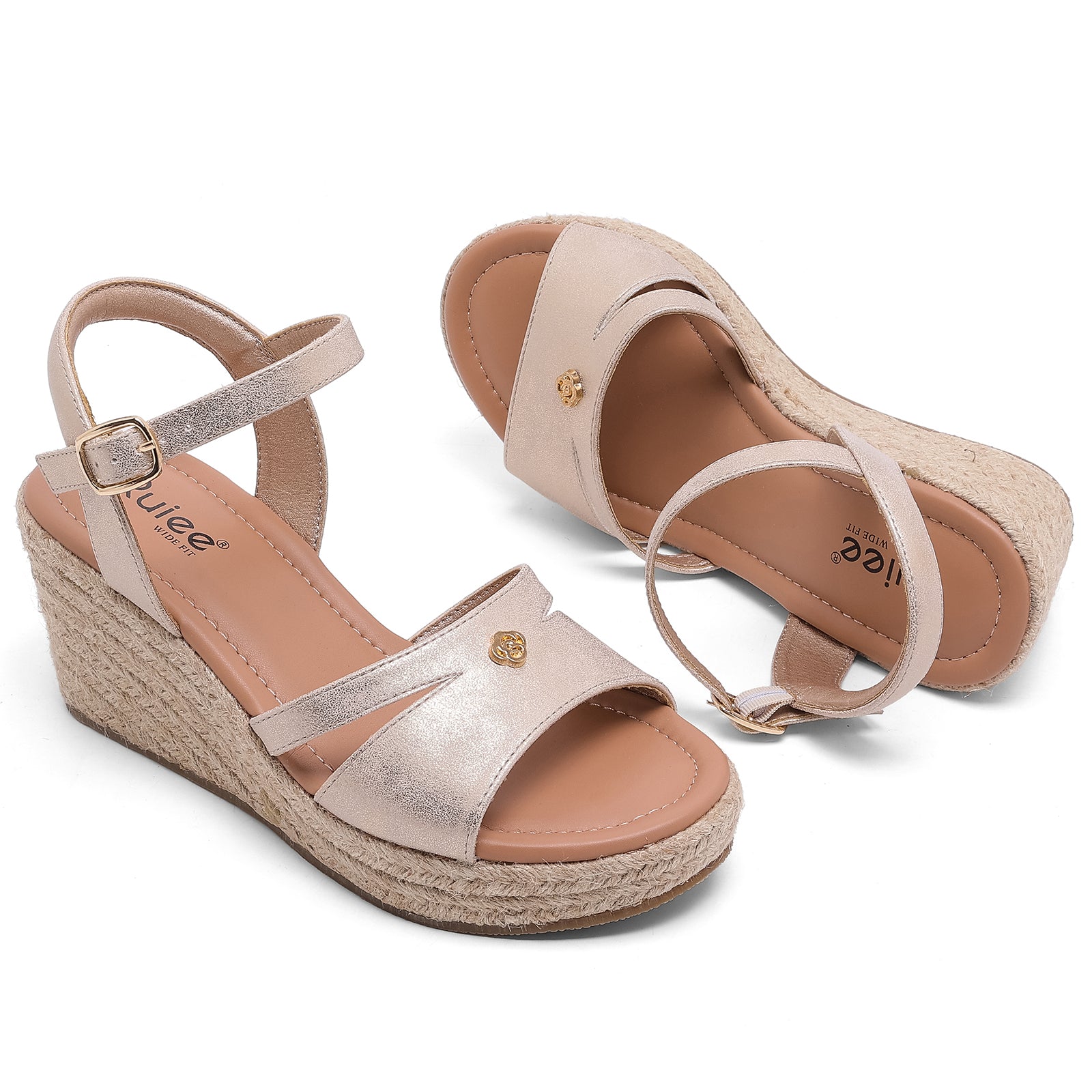 Ruiee Wide Width Wedge Sandals for Women, Ankle Strap Open Toe Casual Summer Shoes Platform Espadrille Wedge Dressy Womens Sandals.