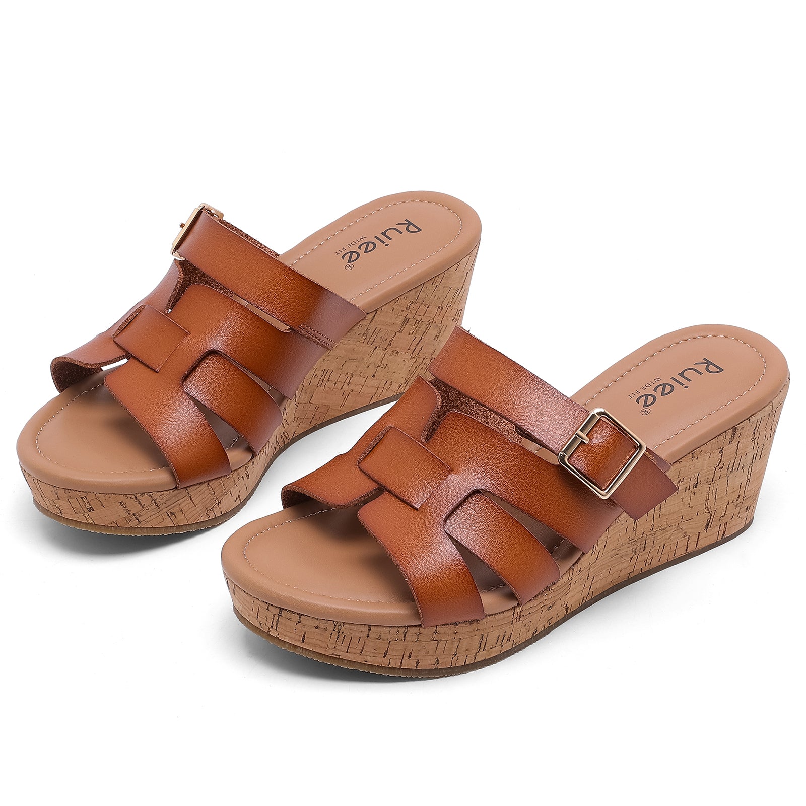 Ruiee Wide Width Wedge Sandals for Women, Summer Platform Comfort Slip on Sandal Casual Outdoor Womens Sandals.
