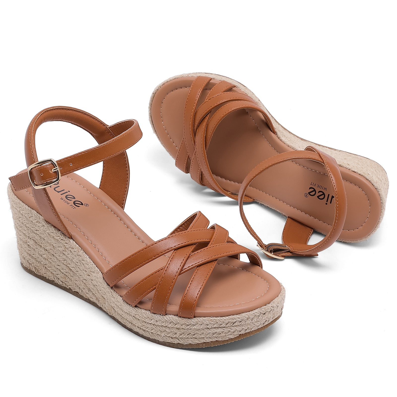 Ruiee Wide Width Wedge Sandals for Women, Comfortable Ankle Strap Open Toe Summer Shoes Platform Espadrille Wedge Casual Womens Sandals.