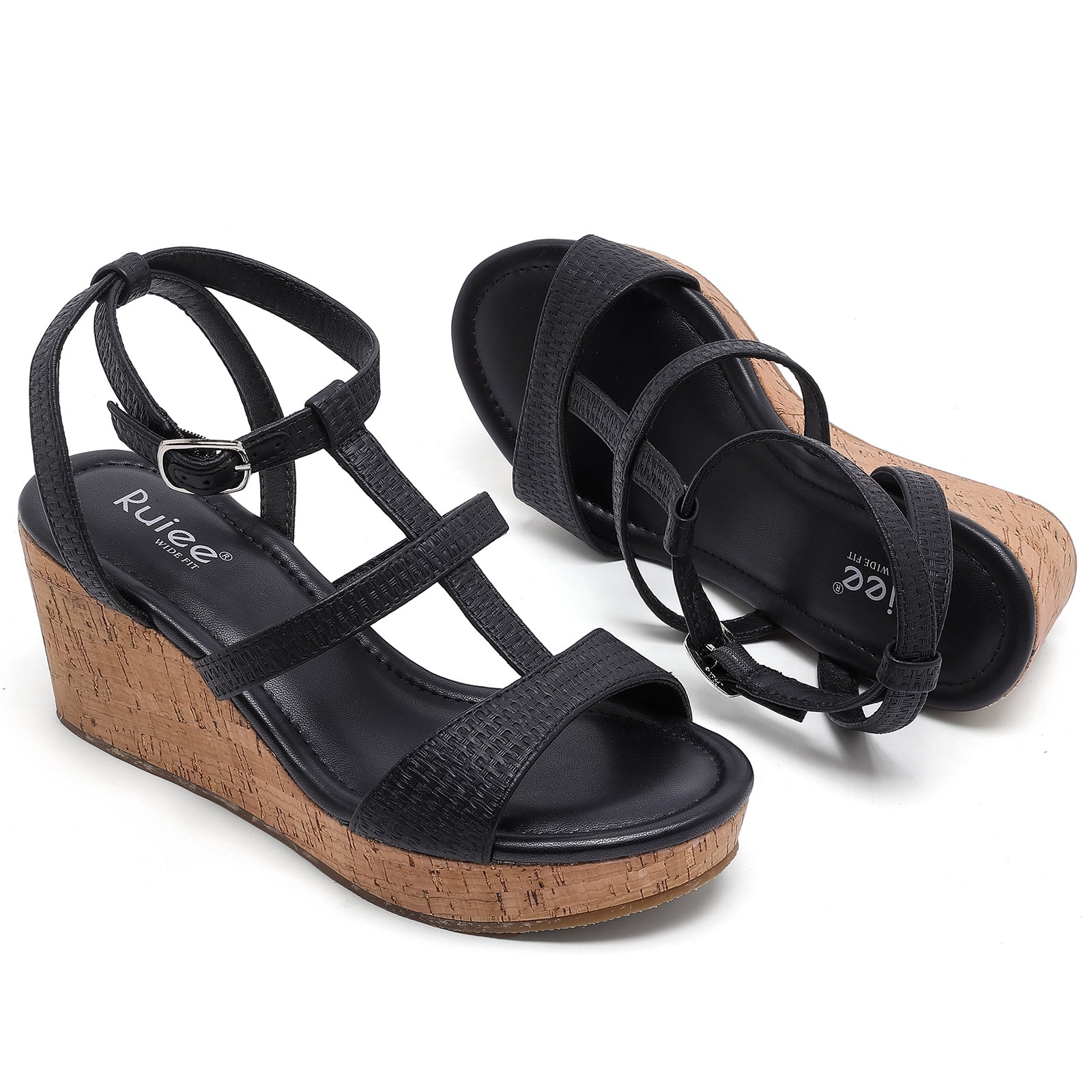 Ruiee Wide Width Wedge Sandals for Women, Comfortable Ankle Strap Open Toe Summer Shoes Platform Wedge Dressy Women Sandals.