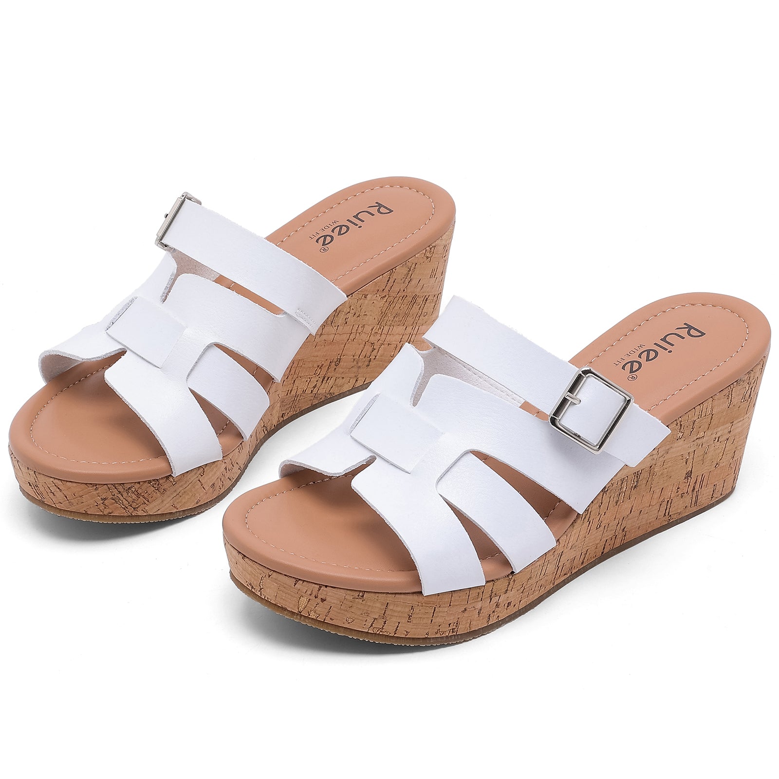 Ruiee Wide Width Wedge Sandals for Women, Summer Platform Comfort Slip on Sandal Casual Outdoor Womens Sandals.