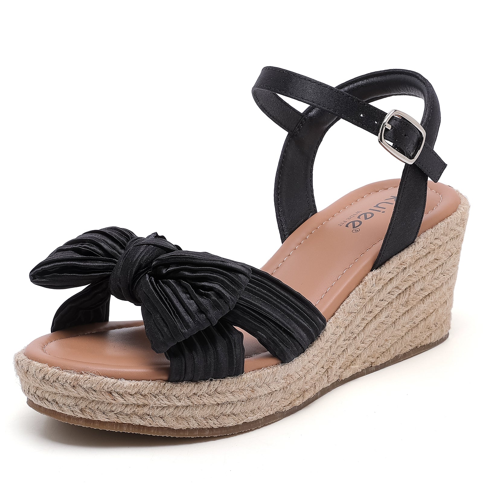 Ruiee Wide Width Wedge Sandals for Women, Ankle Strap Cute Bowknot Open Toe Summer Shoes Platform Espadrille Wedge Dressy Women Sandals.