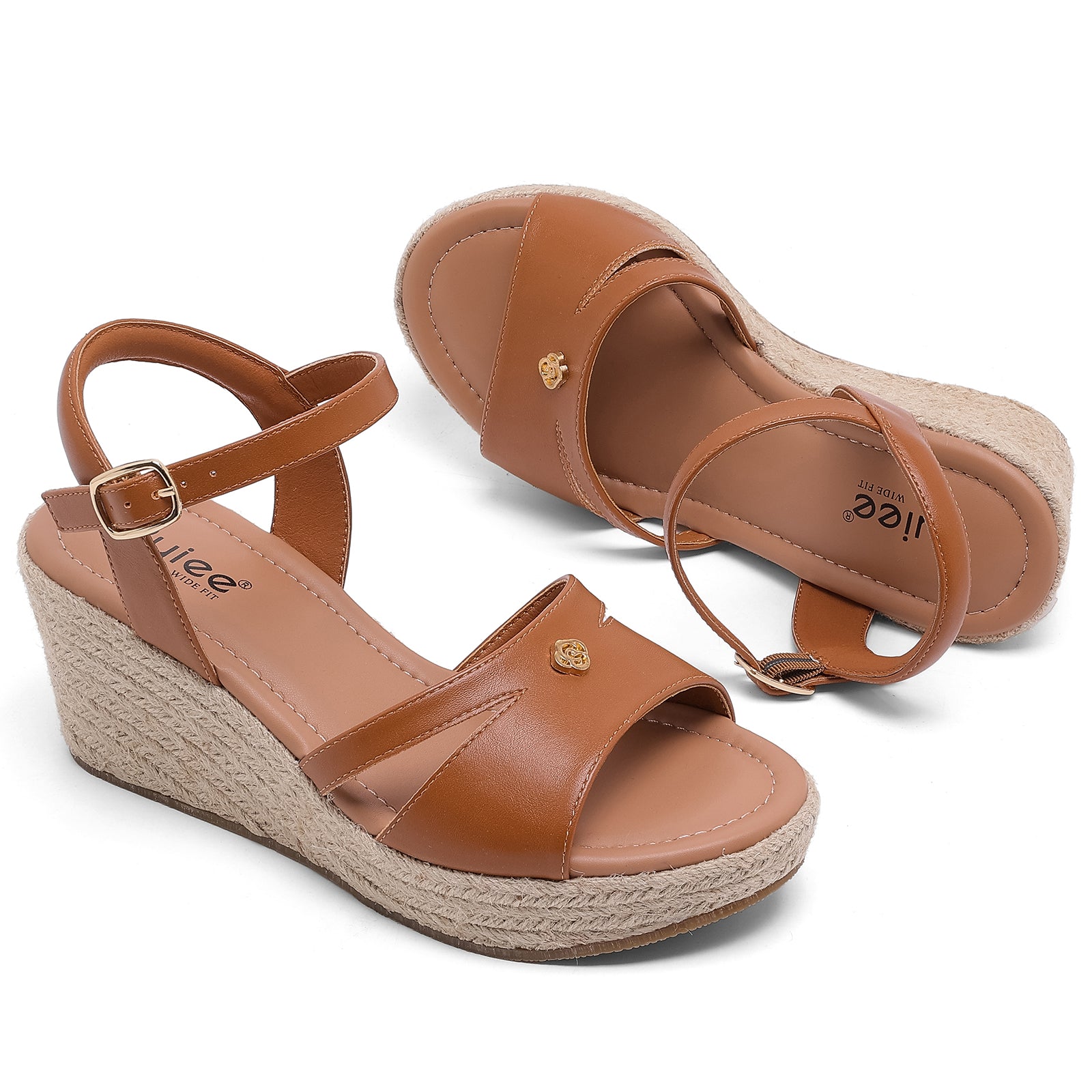Ruiee Wide Width Wedge Sandals for Women, Ankle Strap Open Toe Casual Summer Shoes Platform Espadrille Wedge Dressy Womens Sandals.