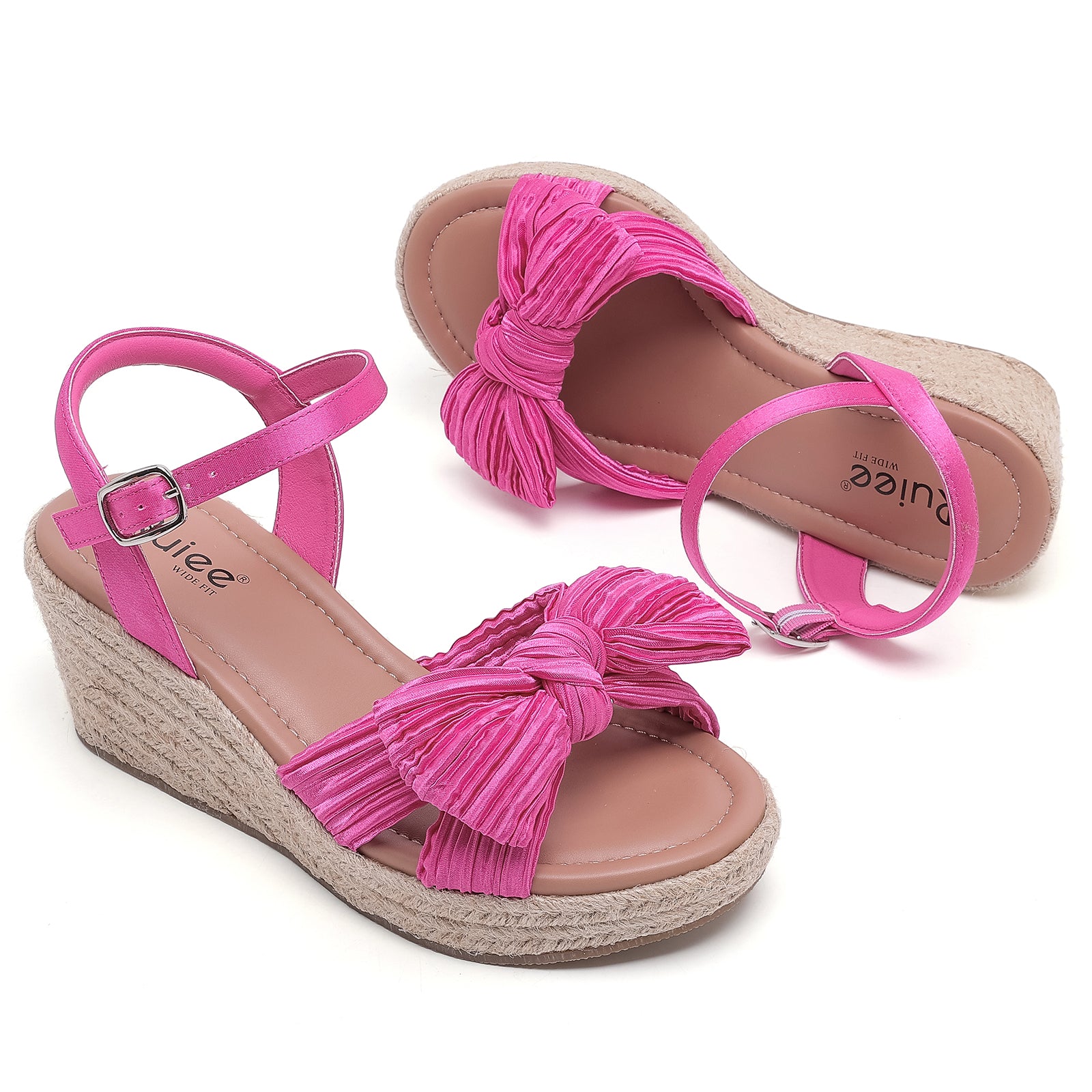 Ruiee Wide Width Wedge Sandals for Women, Ankle Strap Cute Bowknot Open Toe Summer Shoes Platform Espadrille Wedge Dressy Women Sandals.