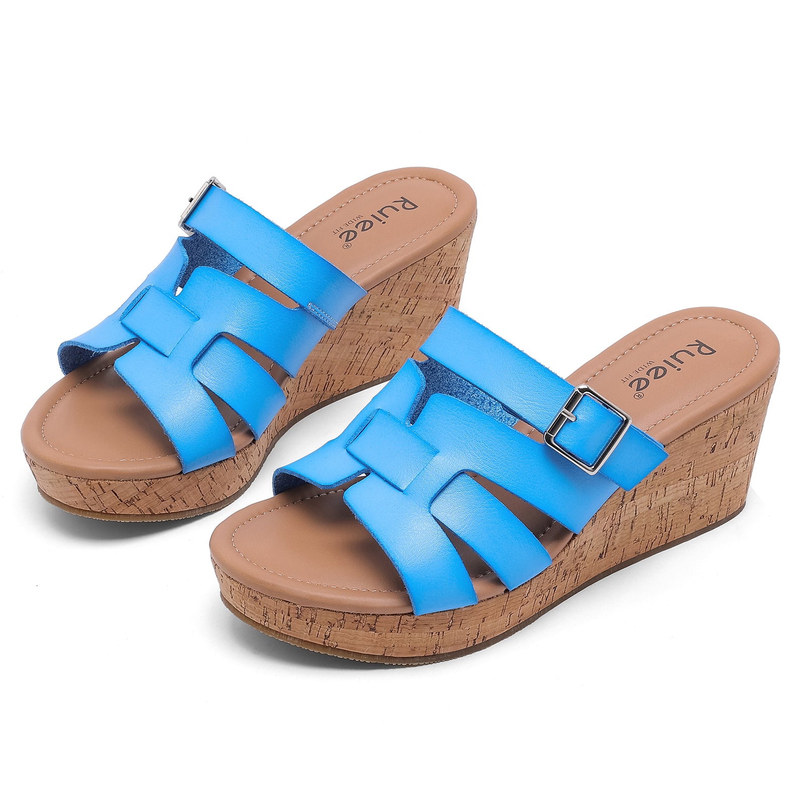 Ruiee Wide Width Wedge Sandals for Women, Summer Platform Comfort Slip on Sandal Casual Outdoor Womens Sandals.