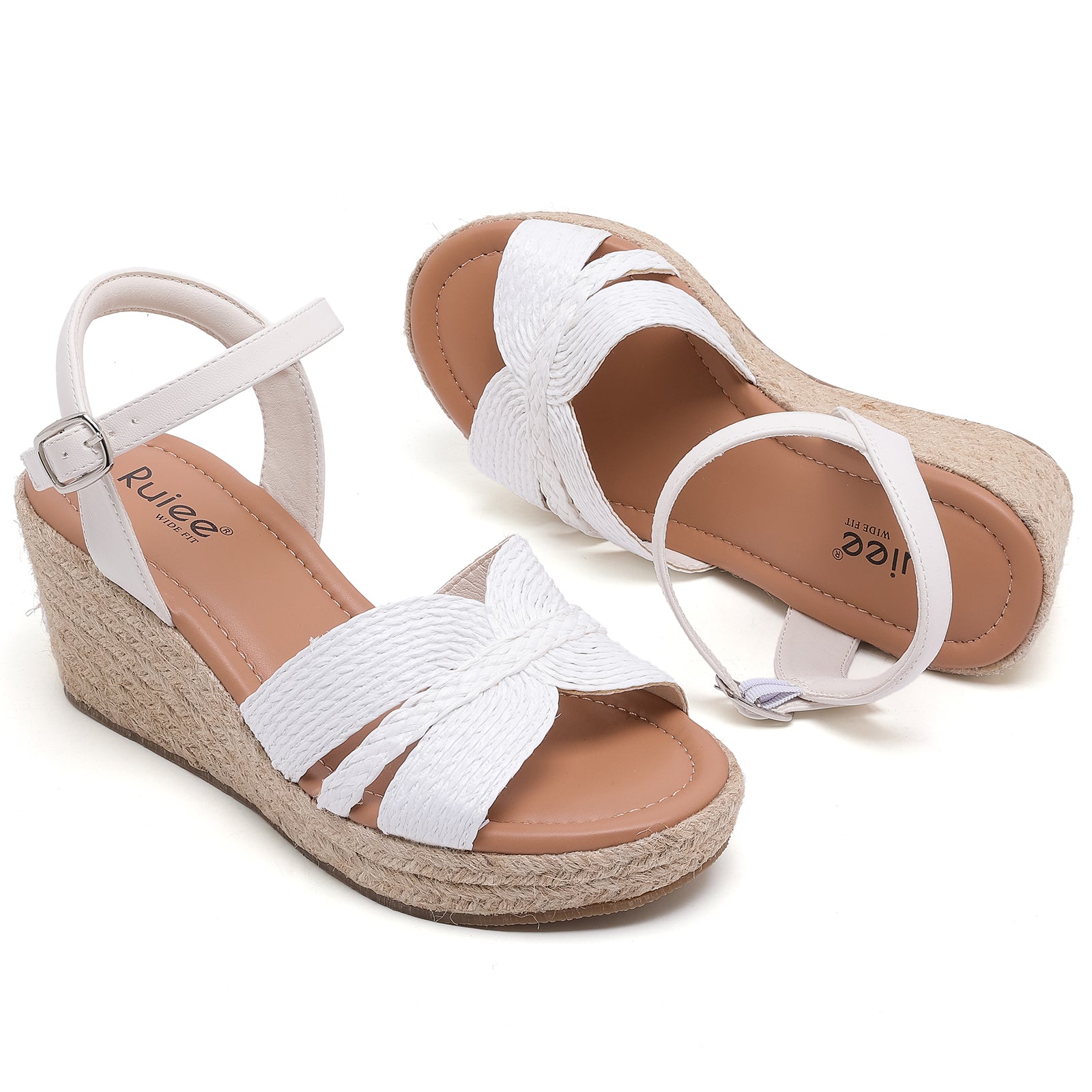 Ruiee Wide Width Wedge Sandals for Women, Ankle Strap Cute Round Toe Summer Shoes Platform Espadrille Wedge Dressy Womens Sandals.