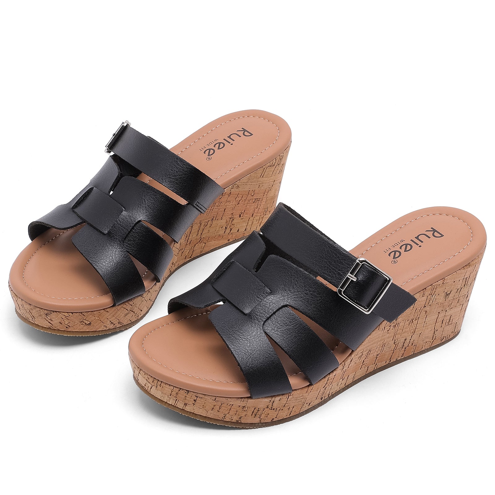 Ruiee Wide Width Wedge Sandals for Women, Summer Platform Comfort Slip on Sandal Casual Outdoor Womens Sandals.