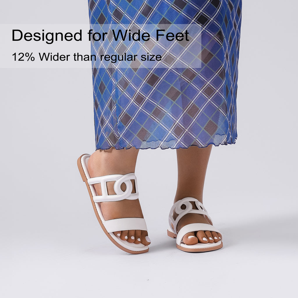 Ruiee Wide Width Sandals for Women, Summer Slide Sandals Casual Wide Feet Slides Comfort Strap Slip on Sandals Open Toe Beach Womens Sandal.