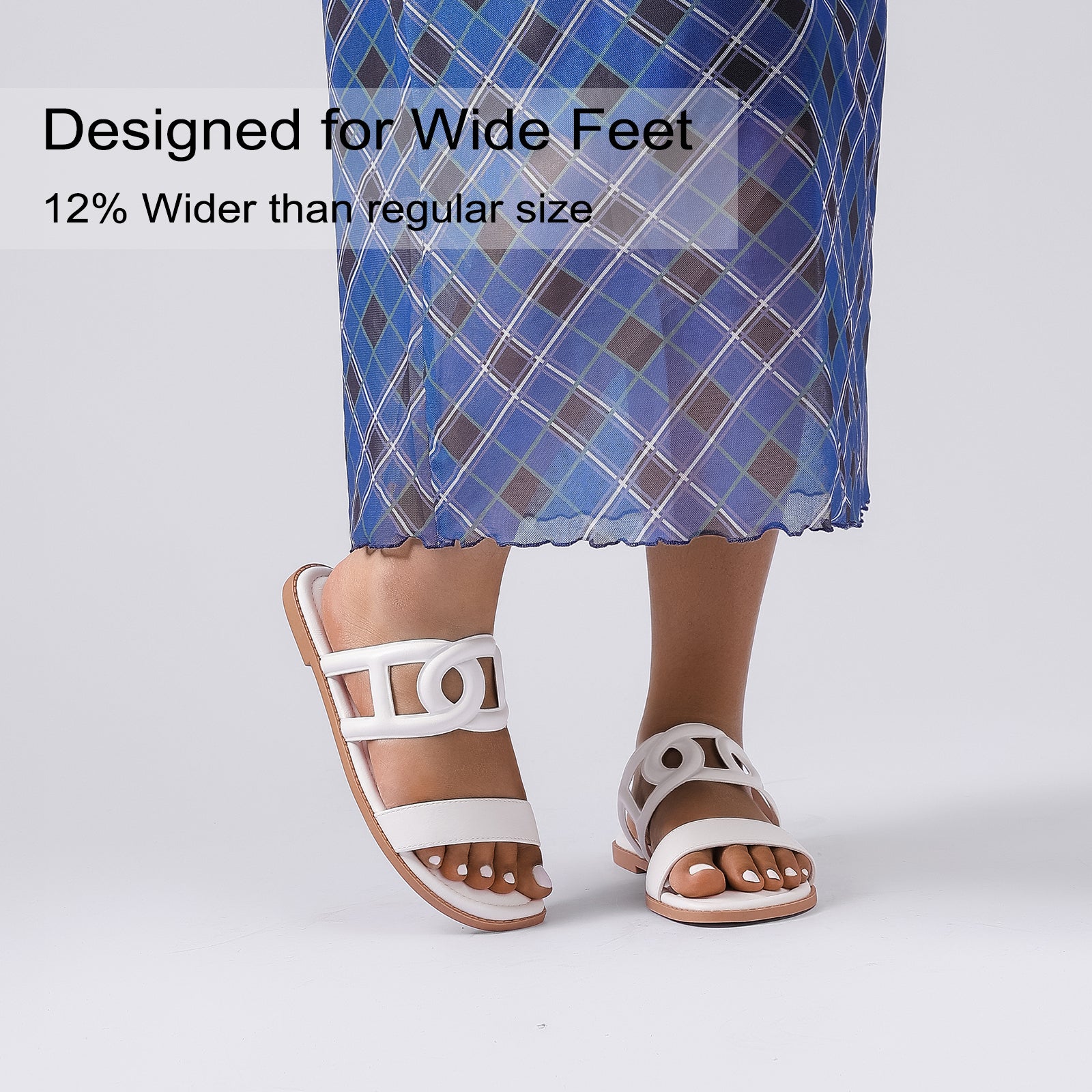 Ruiee Wide Width Sandals for Women, Summer Slide Sandals Casual Wide Feet Slides Comfort Strap Slip on Sandals Open Toe Beach Womens Sandal.