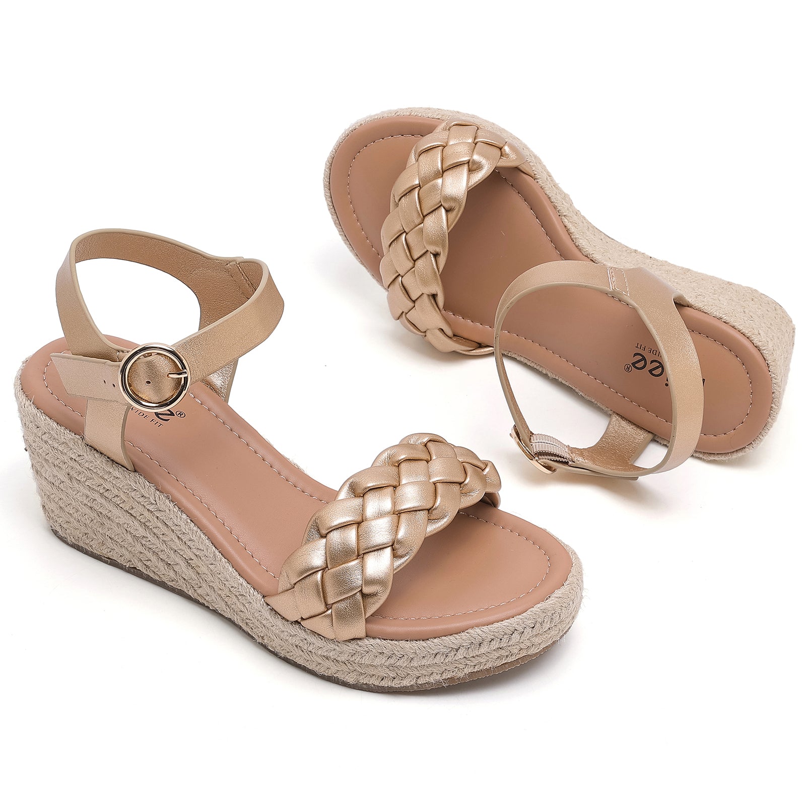 Ruiee Wide Width Wedge Sandals for Women, Braided Ankle Strap Buckle Open Toe Summer Shoes Platform Espadrille Wedge Beach Women Sandals.