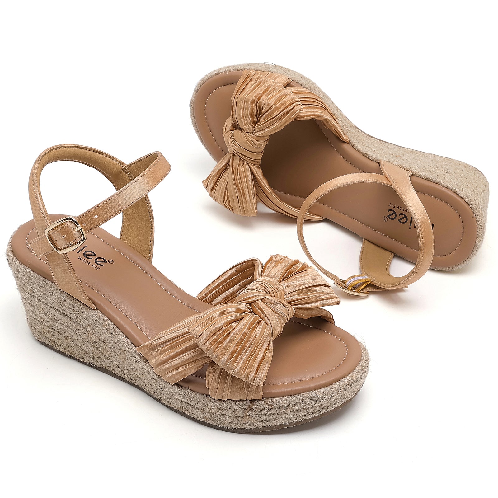 Ruiee Wide Width Wedge Sandals for Women, Ankle Strap Cute Bowknot Open Toe Summer Shoes Platform Espadrille Wedge Dressy Women Sandals.
