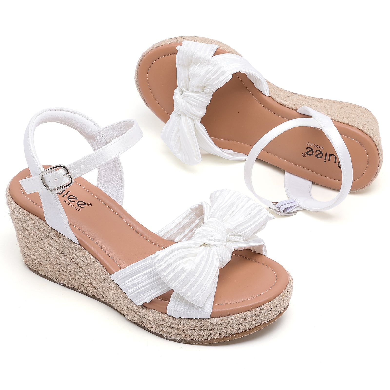 Ruiee Wide Width Wedge Sandals for Women, Ankle Strap Cute Bowknot Open Toe Summer Shoes Platform Espadrille Wedge Dressy Women Sandals.