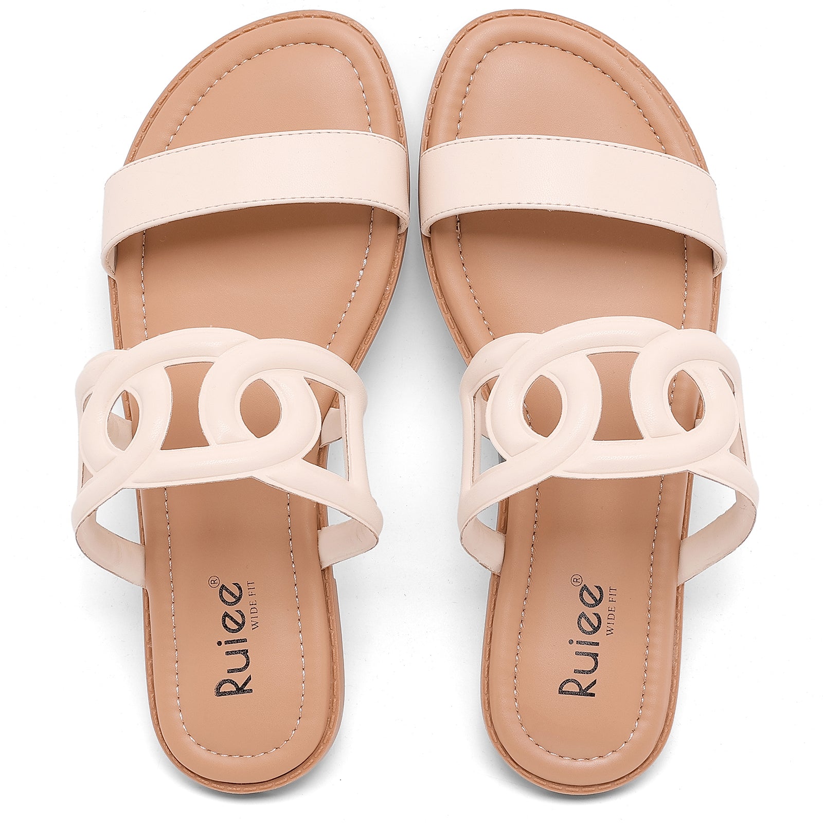 Ruiee Wide Width Sandals for Women, Summer Slide Sandals Casual Wide Feet Slides Comfort Strap Slip on Sandals Open Toe Beach Womens Sandal.
