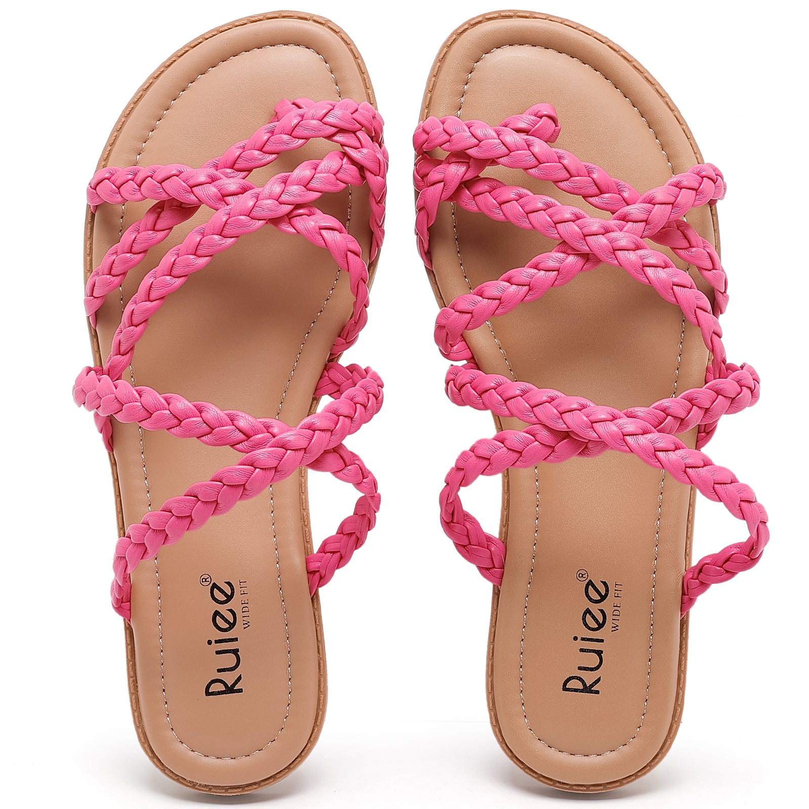 Ruiee Wide Width Sandals for Women, Summer Flip Flops Flat Slide Sandals Casual Braided Wide Feet Slides Comfort Slip on Thong Womens Sandal.