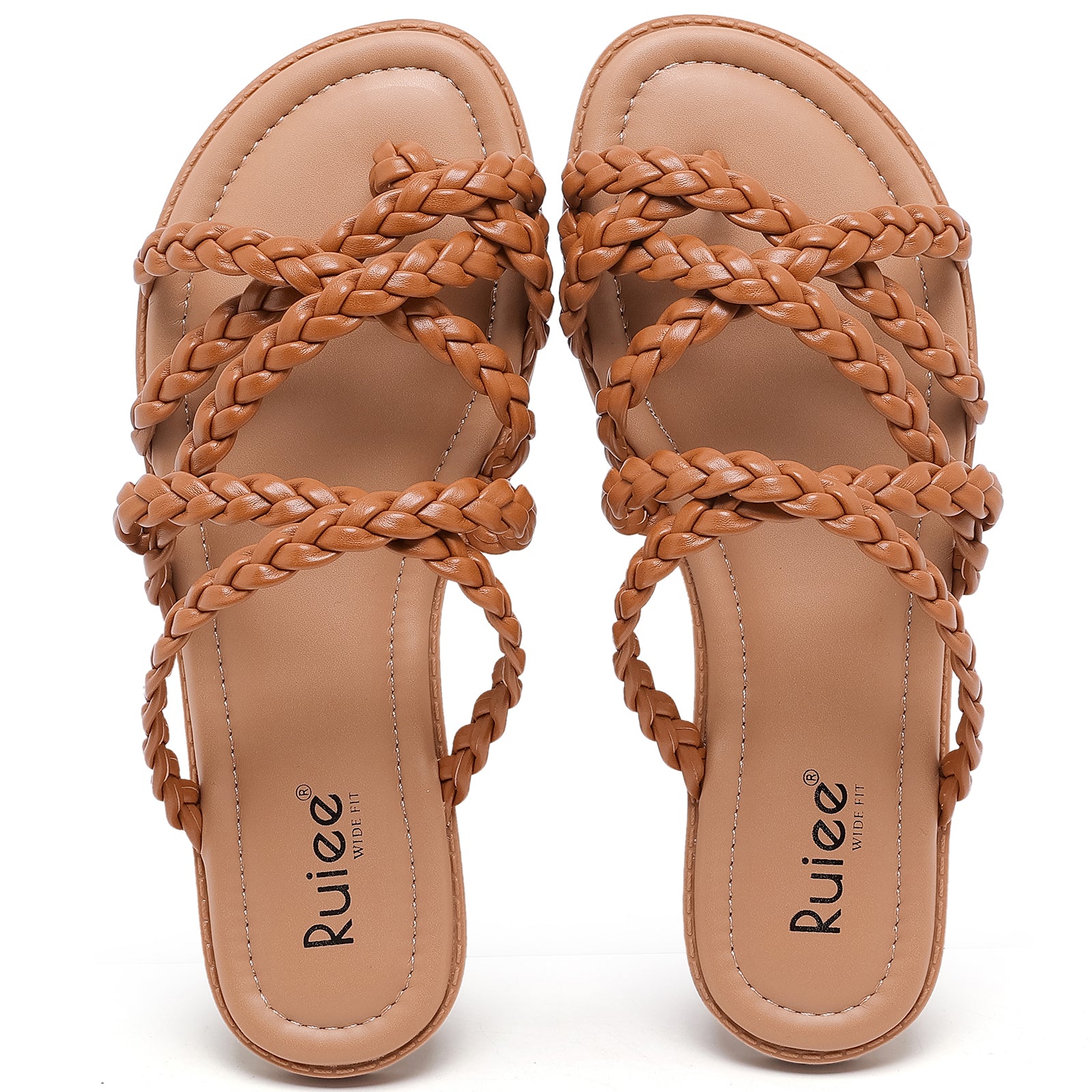 Ruiee Wide Width Sandals for Women, Summer Flip Flops Flat Slide Sandals Casual Braided Wide Feet Slides Comfort Slip on Thong Womens Sandal.