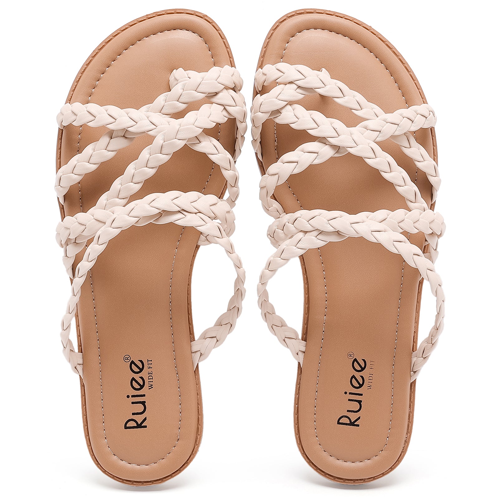 Ruiee Wide Width Sandals for Women, Summer Flip Flops Flat Slide Sandals Casual Braided Wide Feet Slides Comfort Slip on Thong Womens Sandal.