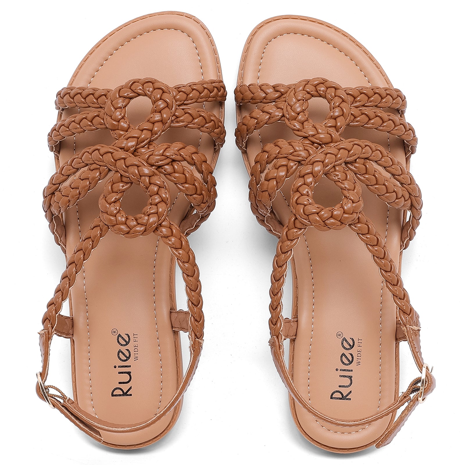 Ruiee Wide Width Sandals for Women, Summer Casual Braided Wide Feet Flat Slides Sandal Comfort Slip on Sandals Open Toe Beach Shoes for Women.