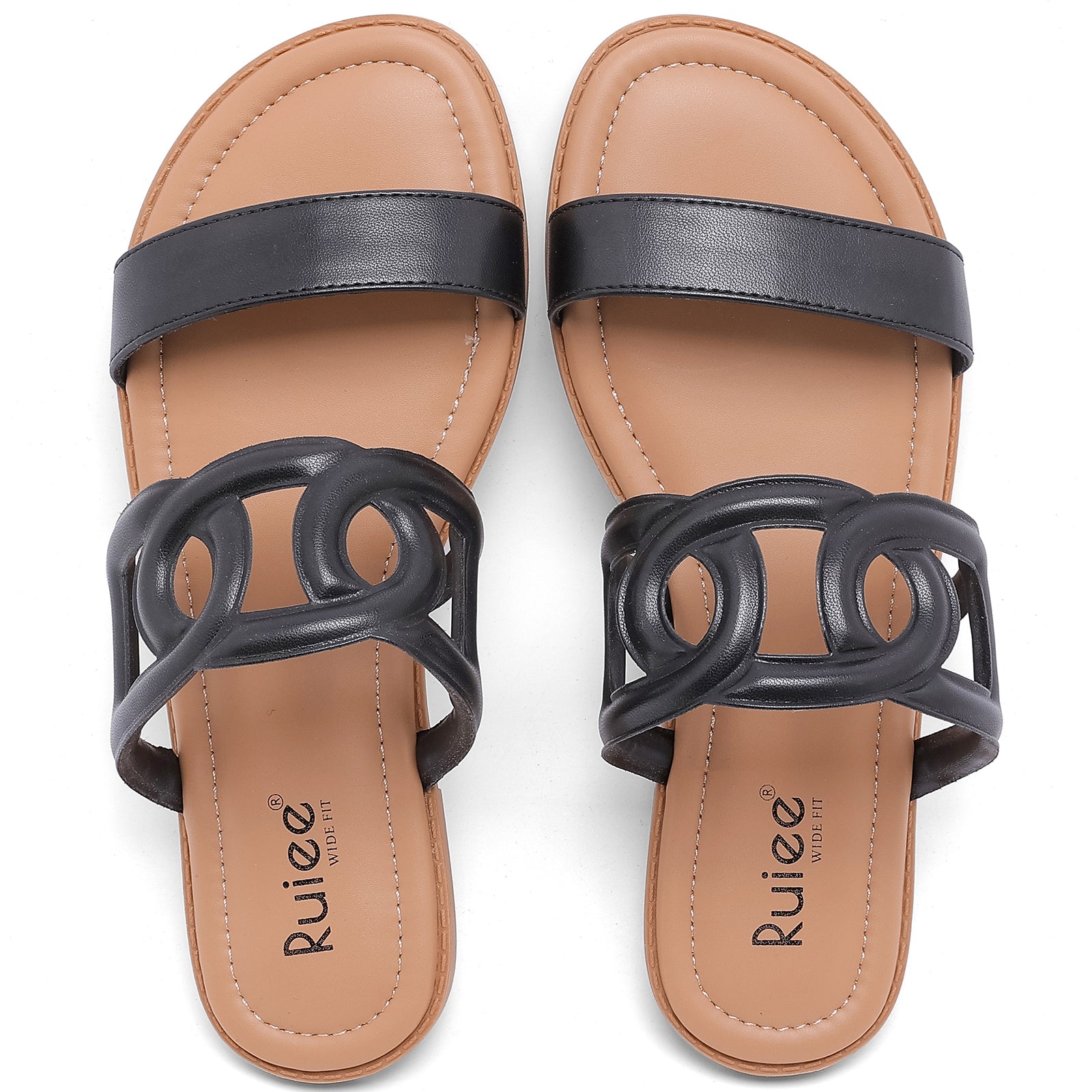 Ruiee Wide Width Sandals for Women, Summer Slide Sandals Casual Wide Feet Slides Comfort Strap Slip on Sandals Open Toe Beach Womens Sandal.