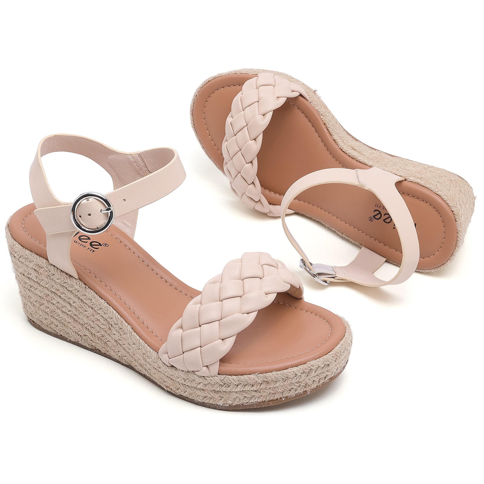 Ruiee Wide Width Wedge Sandals for Women, Braided Ankle Strap Buckle Open Toe Summer Shoes Platform Espadrille Wedge Beach Women Sandals.