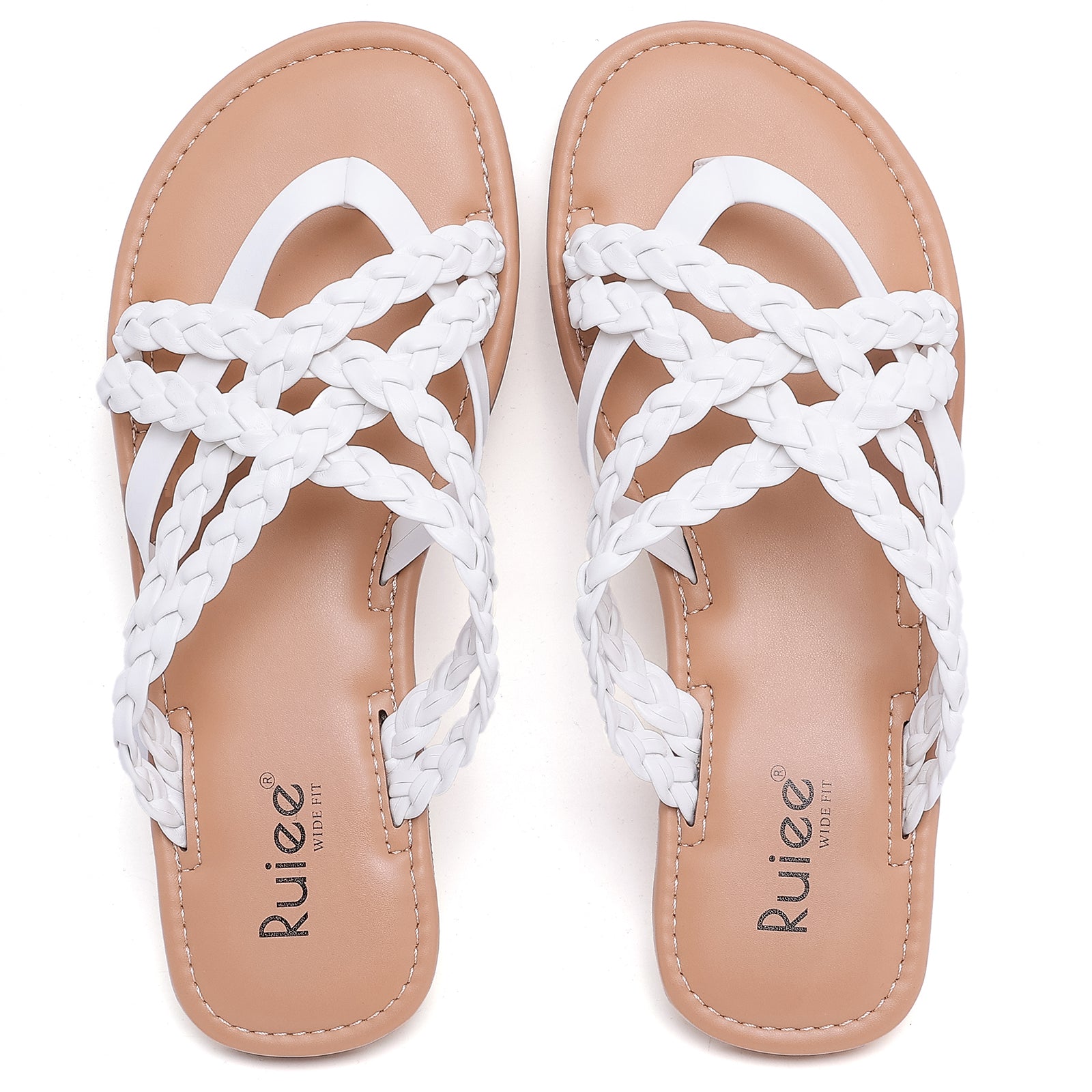 Ruiee Wide Width Sandals for Women, Summer Flip Flops Flat Slide Sandals Casual Braided Wide Feet Comfort Slip on Beach Slides for Women.
