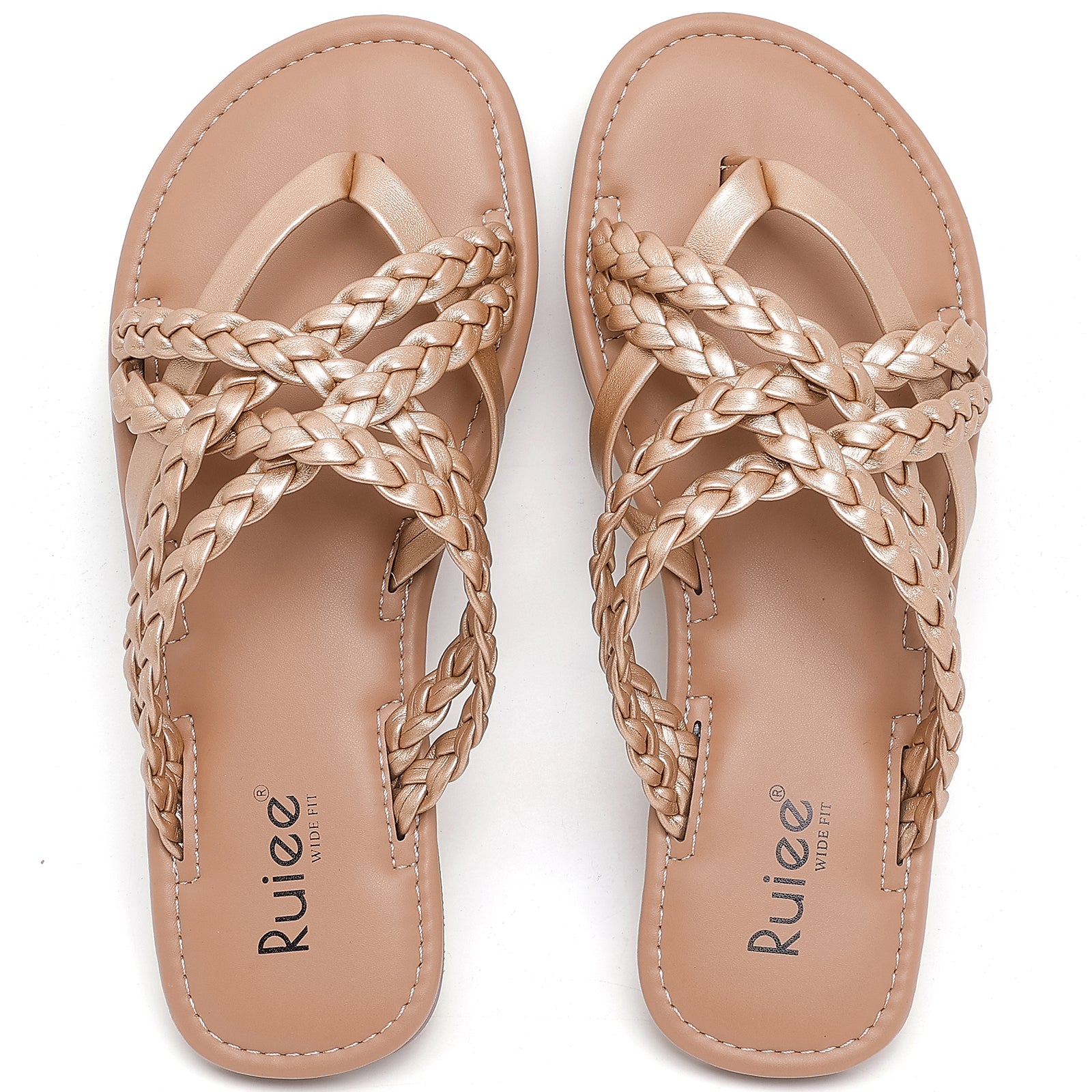 Ruiee Wide Width Sandals for Women, Summer Flip Flops Flat Slide Sandals Casual Braided Wide Feet Comfort Slip on Beach Slides for Women.