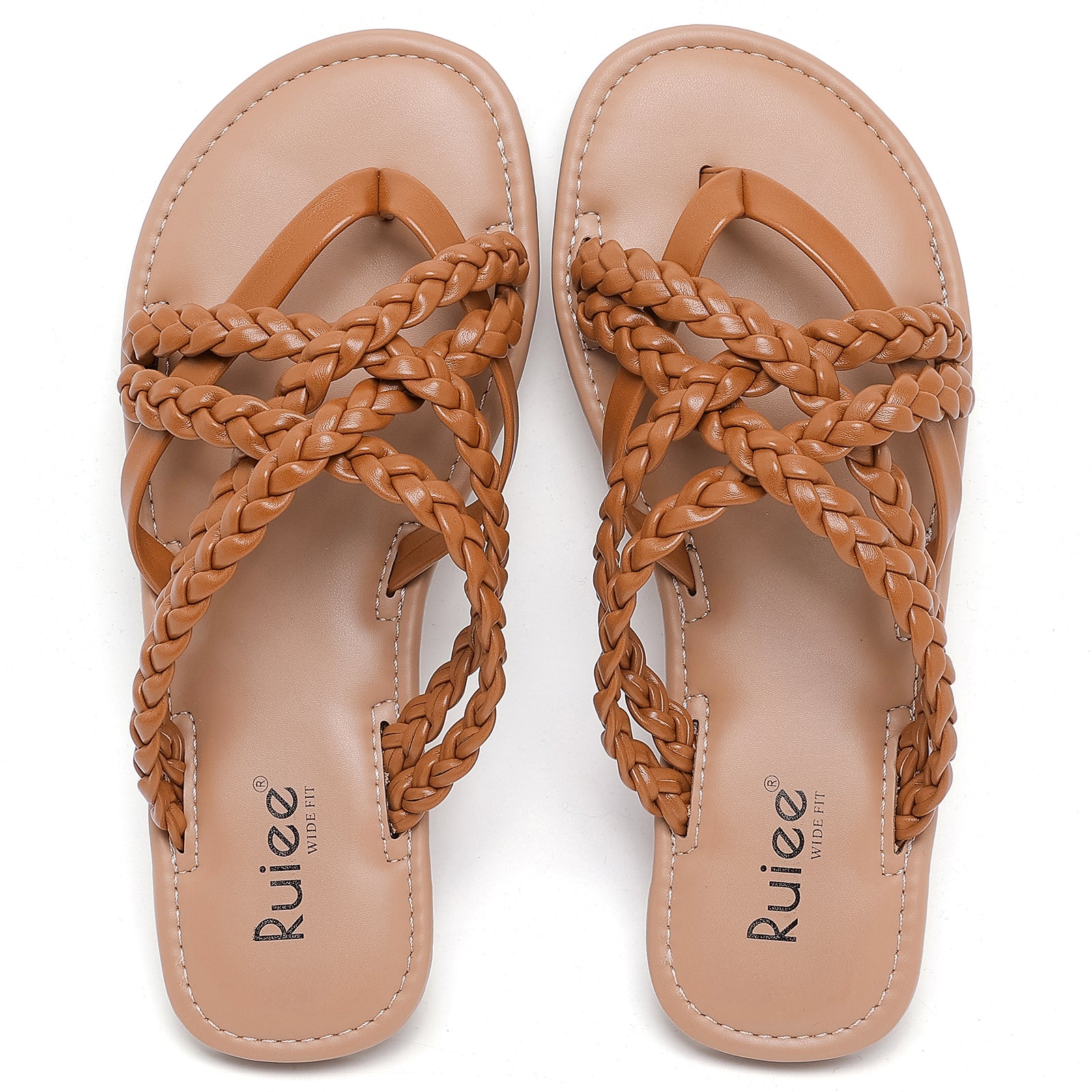 Ruiee Wide Width Sandals for Women, Summer Flip Flops Flat Slide Sandals Casual Braided Wide Feet Comfort Slip on Beach Slides for Women.