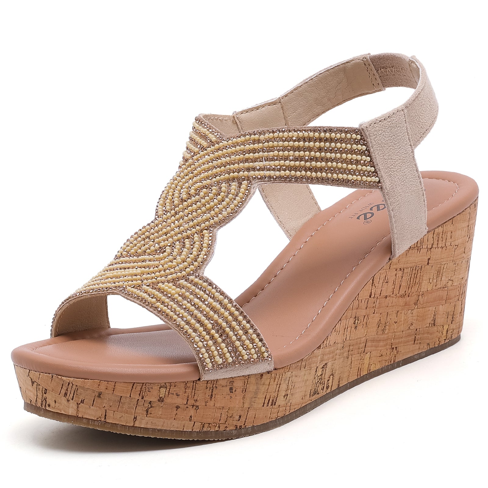 Ruiee Wide Width Wedge Sandals for Women, Ankle Strap Sparkly Rhinestone Open Toe Summer Dressy Shoes Platform Wedding Prom Women Sandals.