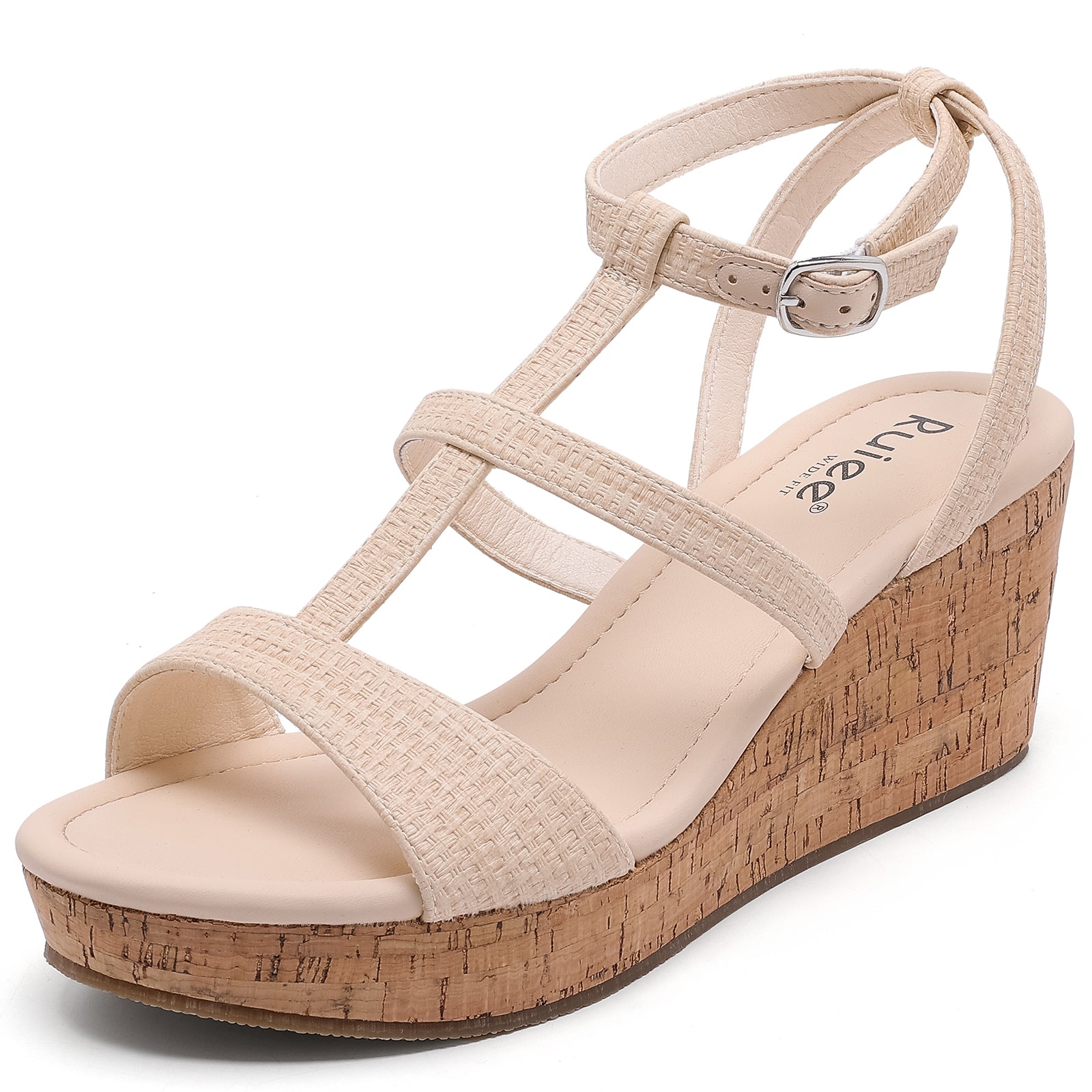 Ruiee Wide Width Wedge Sandals for Women, Comfortable Ankle Strap Open Toe Summer Shoes Platform Wedge Dressy Women Sandals.