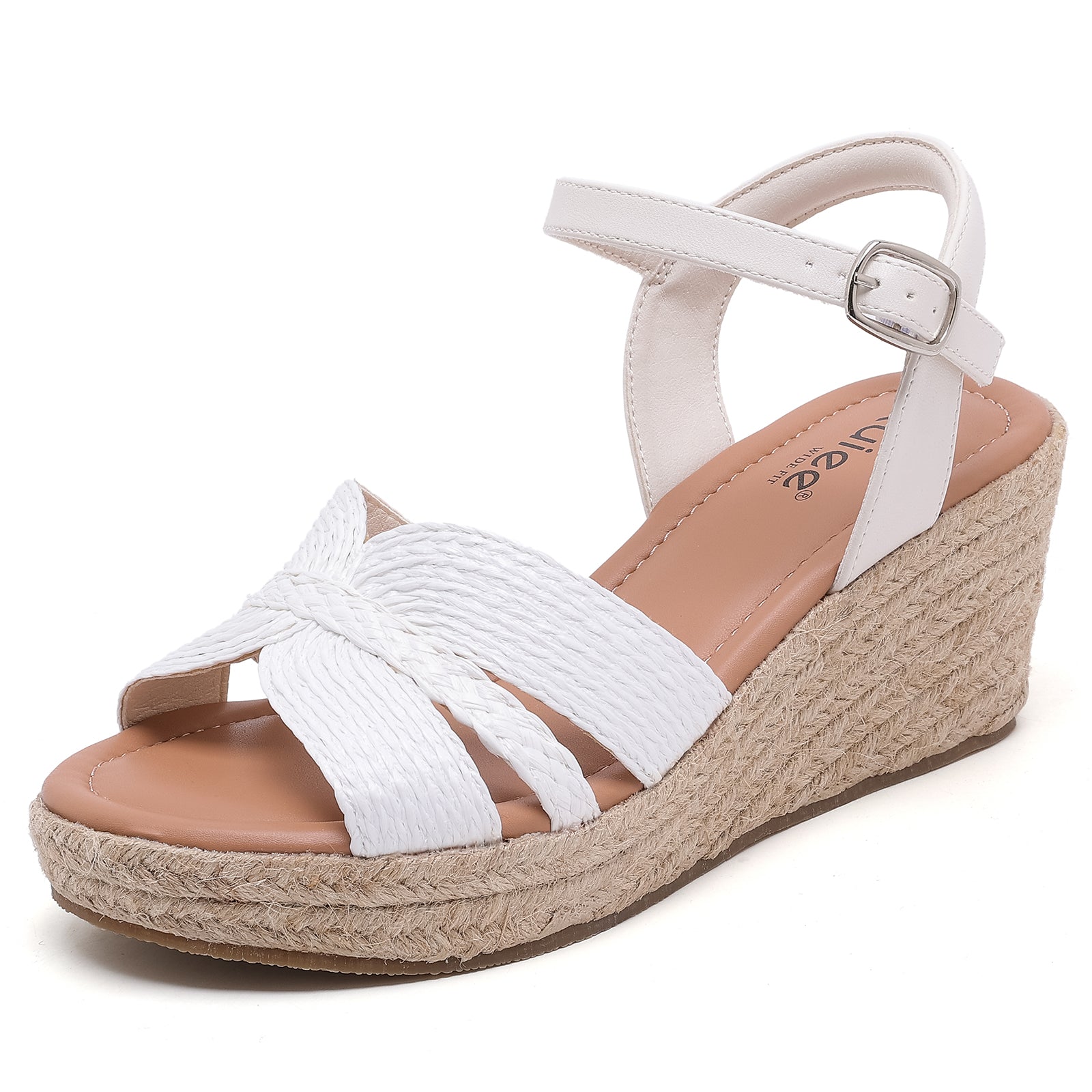 Ruiee Wide Width Wedge Sandals for Women, Ankle Strap Cute Round Toe Summer Shoes Platform Espadrille Wedge Dressy Womens Sandals.