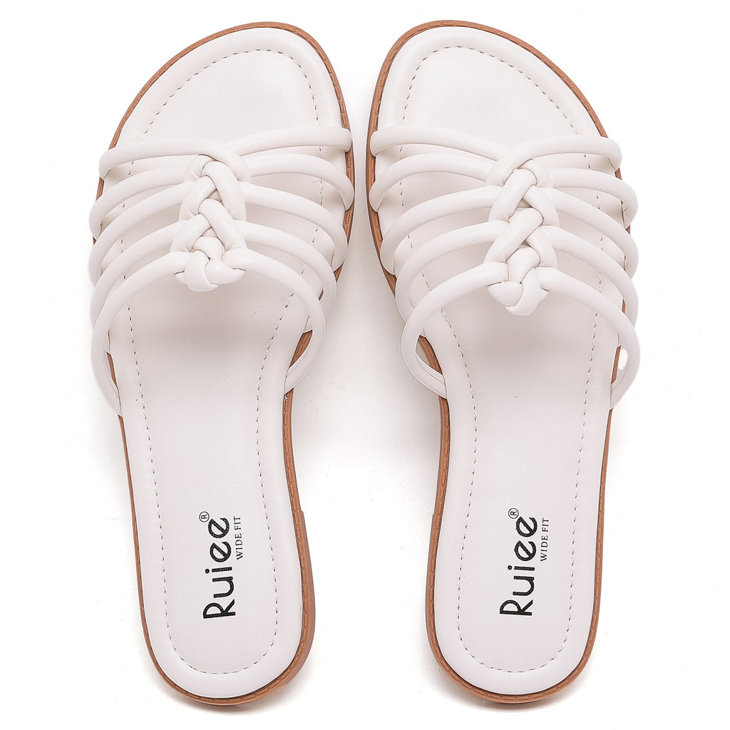 Ruiee Wide Width Sandals for Women, Summer Slide Sandals Casual Flat Wide Feet Slides Comfort Braided Slip on Sandals Open Toe Beach Shoes for Women.