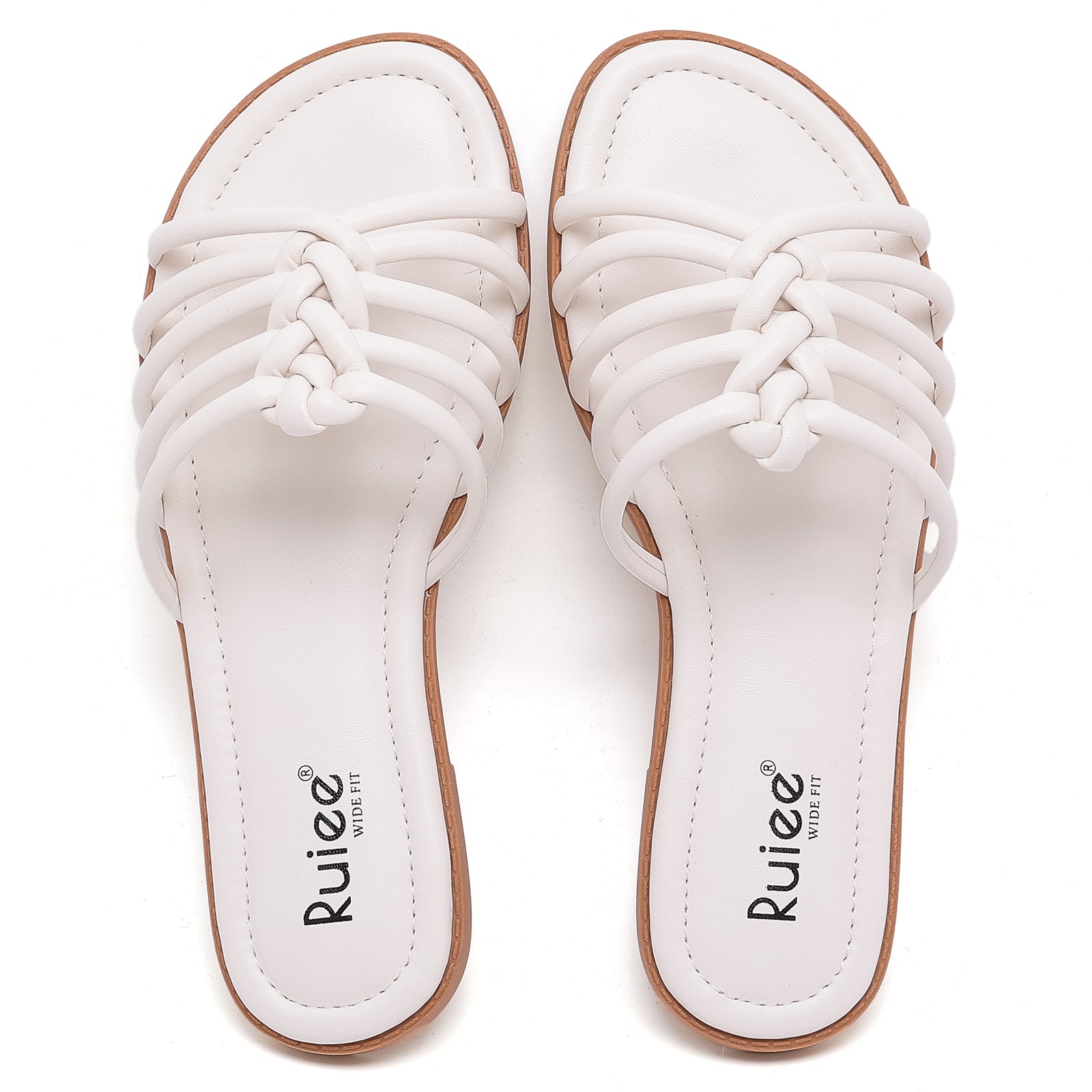 Ruiee Wide Width Sandals for Women, Summer Slide Sandals Casual Flat Wide Feet Slides Comfort Braided Slip on Sandals Open Toe Beach Shoes for Women.