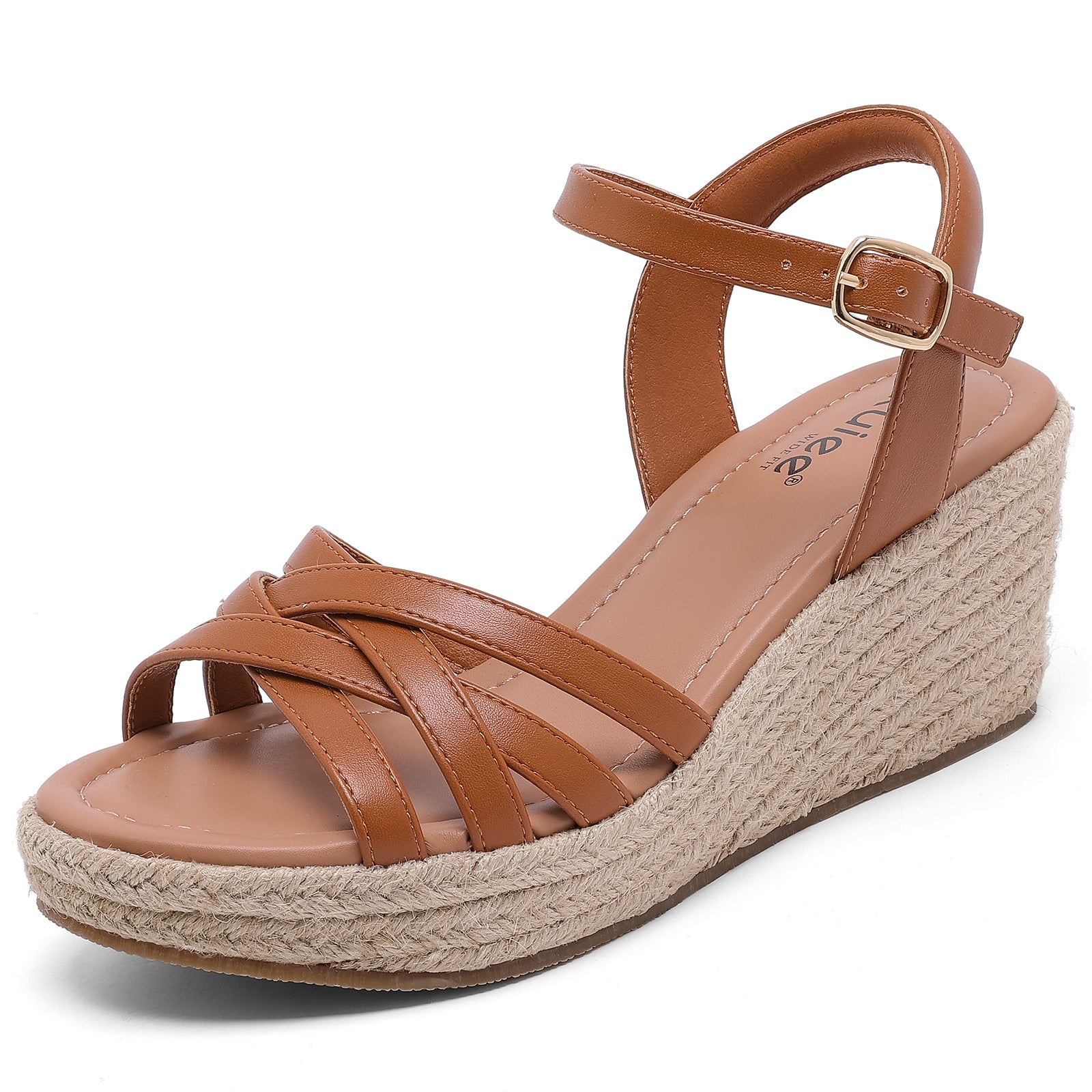 Ruiee Wide Width Wedge Sandals for Women, Comfortable Ankle Strap Open Toe Summer Shoes Platform Espadrille Wedge Casual Womens Sandals.