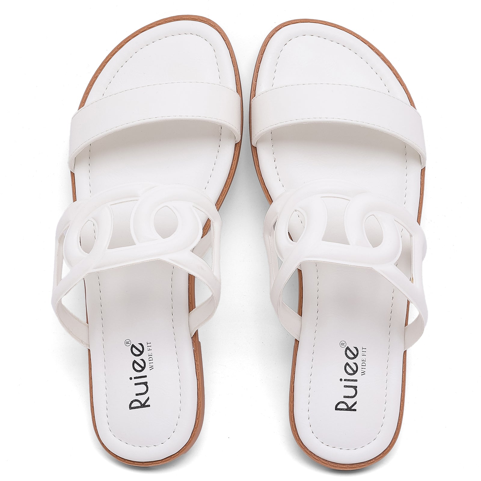 Ruiee Wide Width Sandals for Women, Summer Slide Sandals Casual Wide Feet Slides Comfort Strap Slip on Sandals Open Toe Beach Womens Sandal.