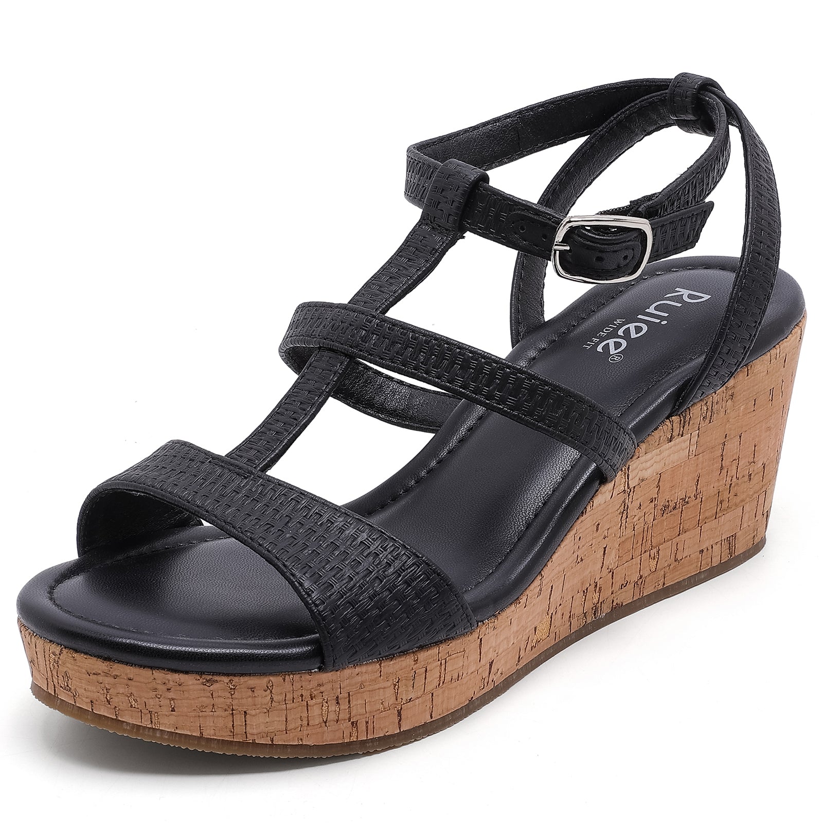Ruiee Wide Width Wedge Sandals for Women, Comfortable Ankle Strap Open Toe Summer Shoes Platform Wedge Dressy Women Sandals.
