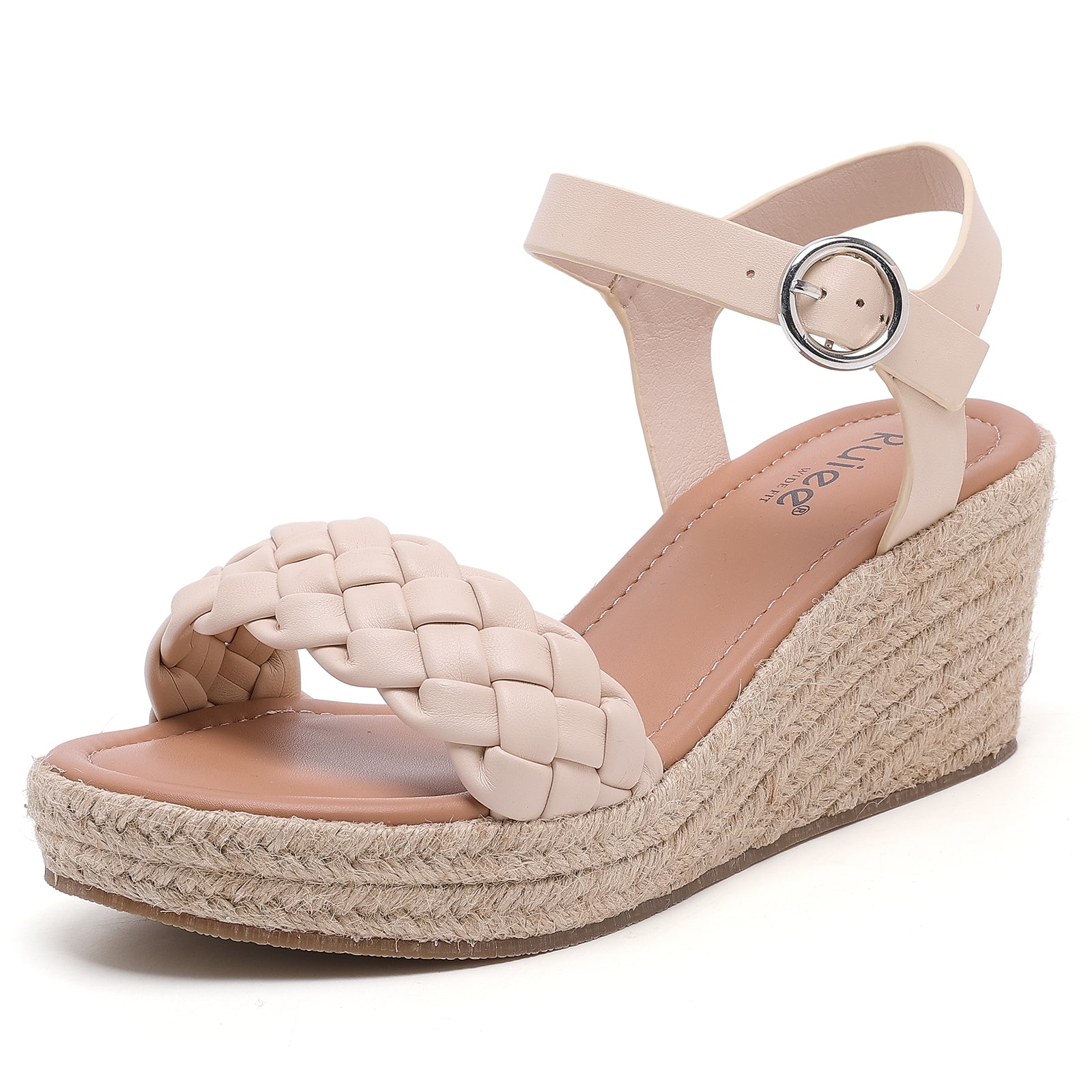 Ruiee Wide Width Wedge Sandals for Women, Braided Ankle Strap Buckle Open Toe Summer Shoes Platform Espadrille Wedge Beach Women Sandals.