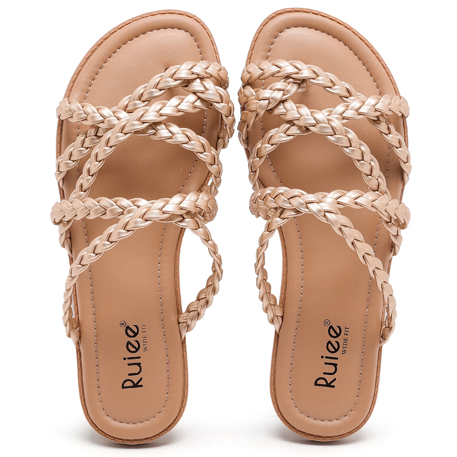Ruiee Wide Width Sandals for Women, Summer Flip Flops Flat Slide Sandals Casual Braided Wide Feet Slides Comfort Slip on Thong Womens Sandal.