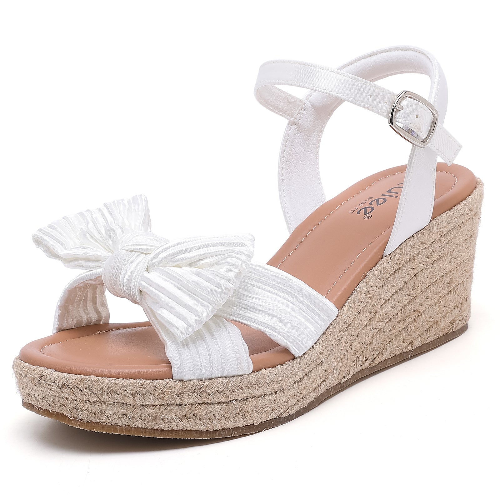 Ruiee Wide Width Wedge Sandals for Women, Ankle Strap Cute Bowknot Open Toe Summer Shoes Platform Espadrille Wedge Dressy Women Sandals.