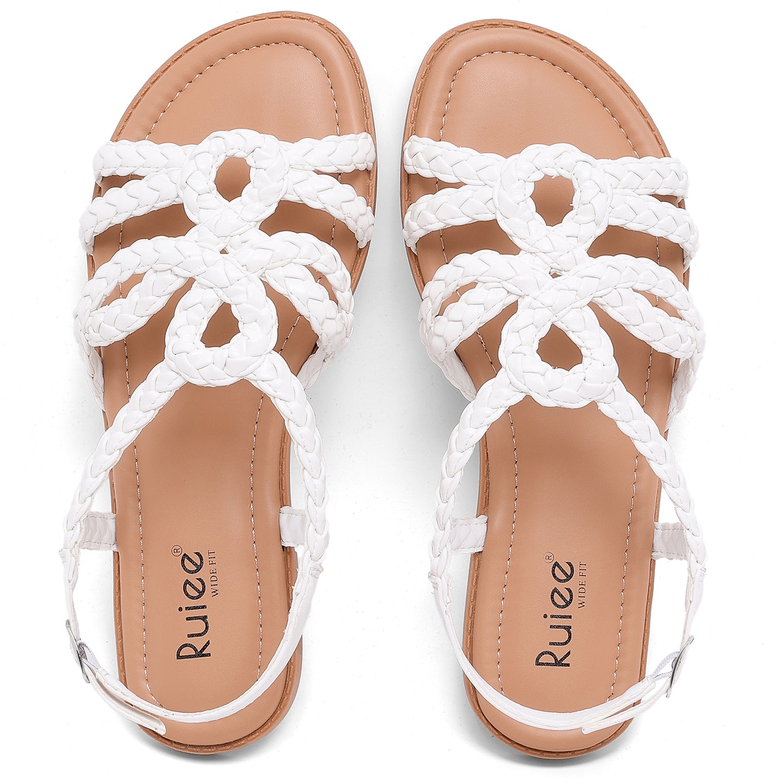 Ruiee Wide Width Sandals for Women, Summer Casual Braided Wide Feet Flat Slides Sandal Comfort Slip on Sandals Open Toe Beach Shoes for Women.