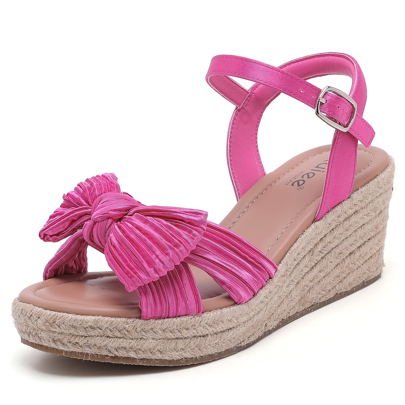 Ruiee Wide Width Wedge Sandals for Women, Ankle Strap Cute Bowknot Open Toe Summer Shoes Platform Espadrille Wedge Dressy Women Sandals.