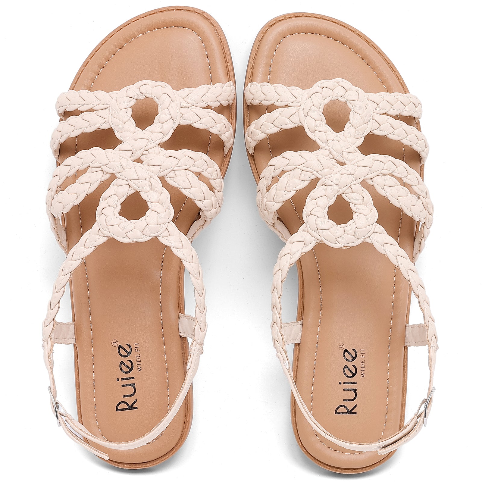 Ruiee Wide Width Sandals for Women, Summer Casual Braided Wide Feet Flat Slides Sandal Comfort Slip on Sandals Open Toe Beach Shoes for Women.