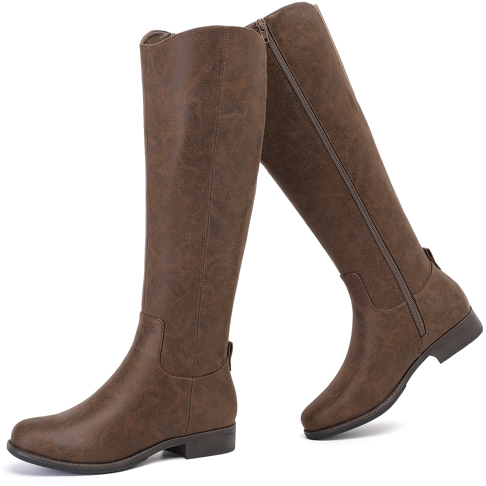 Ruiee Knee High Boots for Women Comfort Stylish Casual Round Toe Tall Riding Combat Boot Classic Fashion Fall Winter Knee-High Flat Boots.