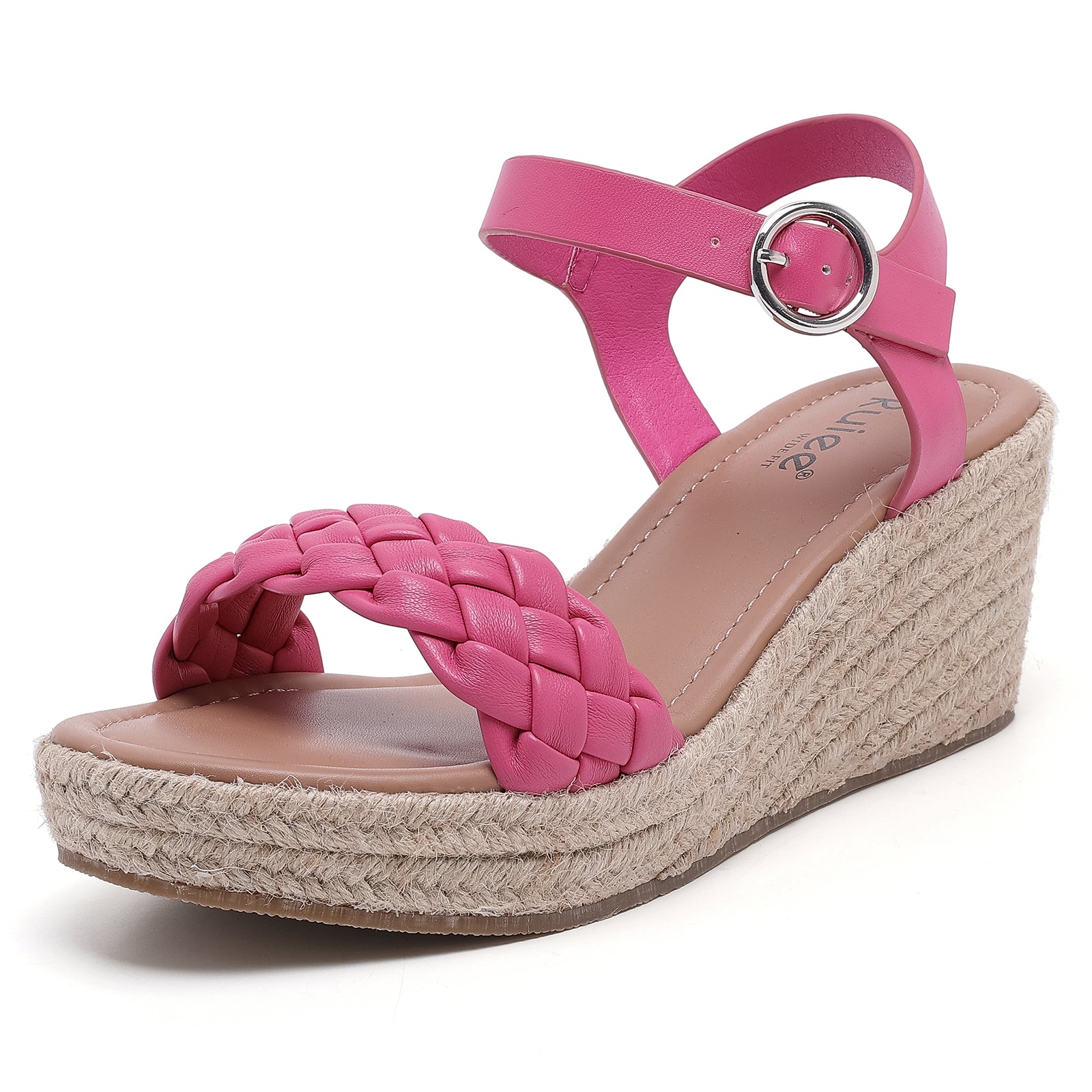 Ruiee Wide Width Wedge Sandals for Women, Braided Ankle Strap Buckle Open Toe Summer Shoes Platform Espadrille Wedge Beach Women Sandals.