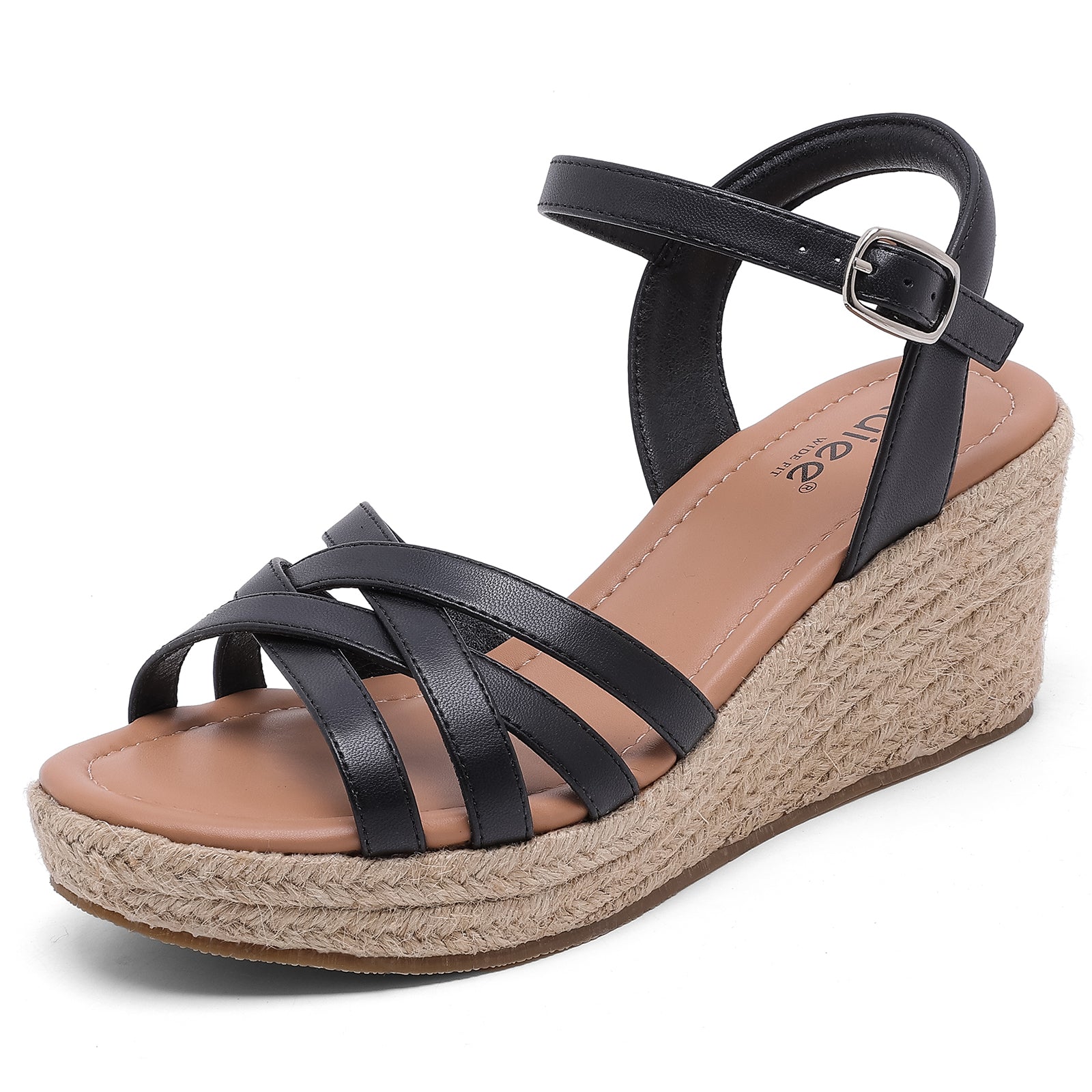 Ruiee Wide Width Wedge Sandals for Women, Comfortable Ankle Strap Open Toe Summer Shoes Platform Espadrille Wedge Casual Womens Sandals.