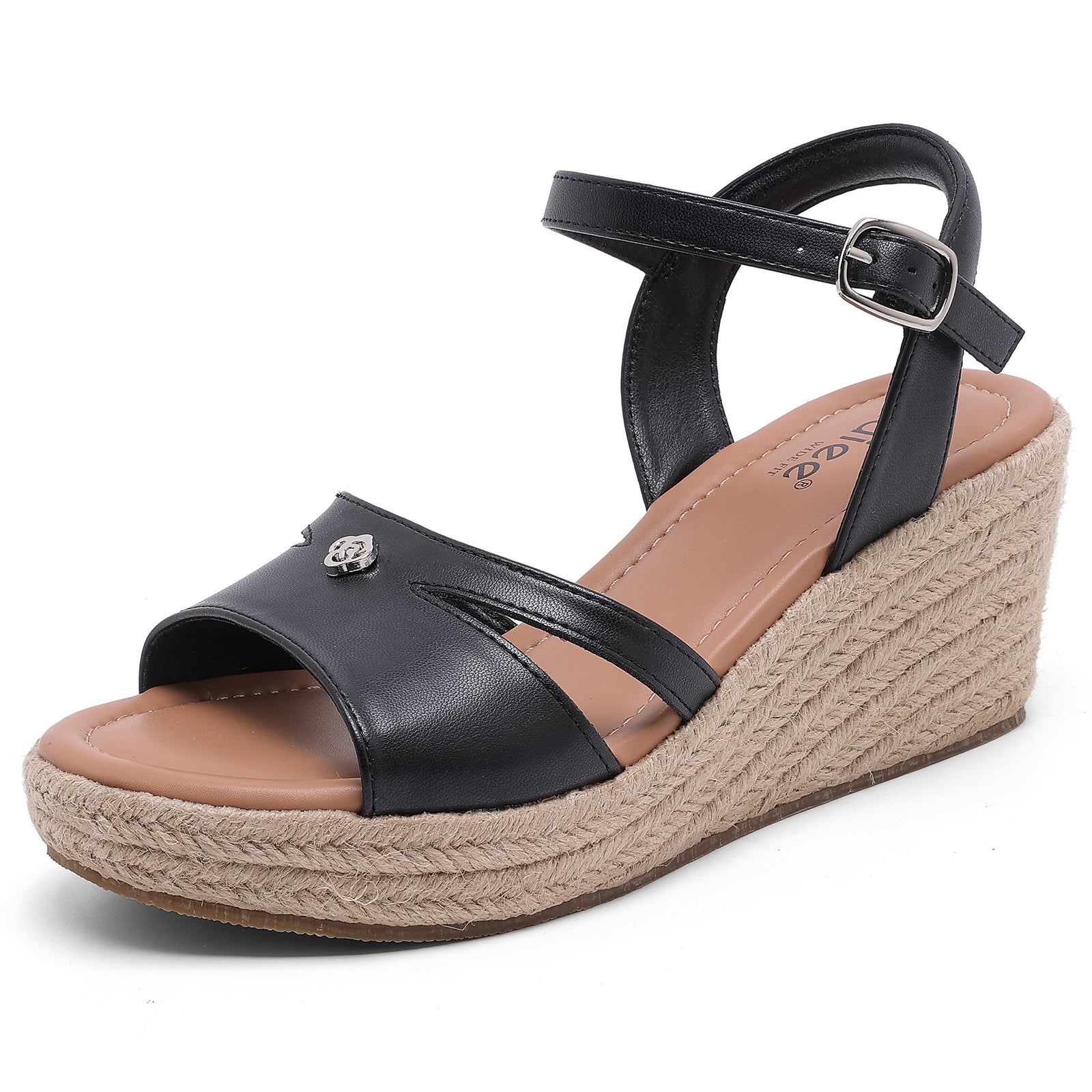 Ruiee Wide Width Wedge Sandals for Women, Ankle Strap Open Toe Casual Summer Shoes Platform Espadrille Wedge Dressy Womens Sandals.