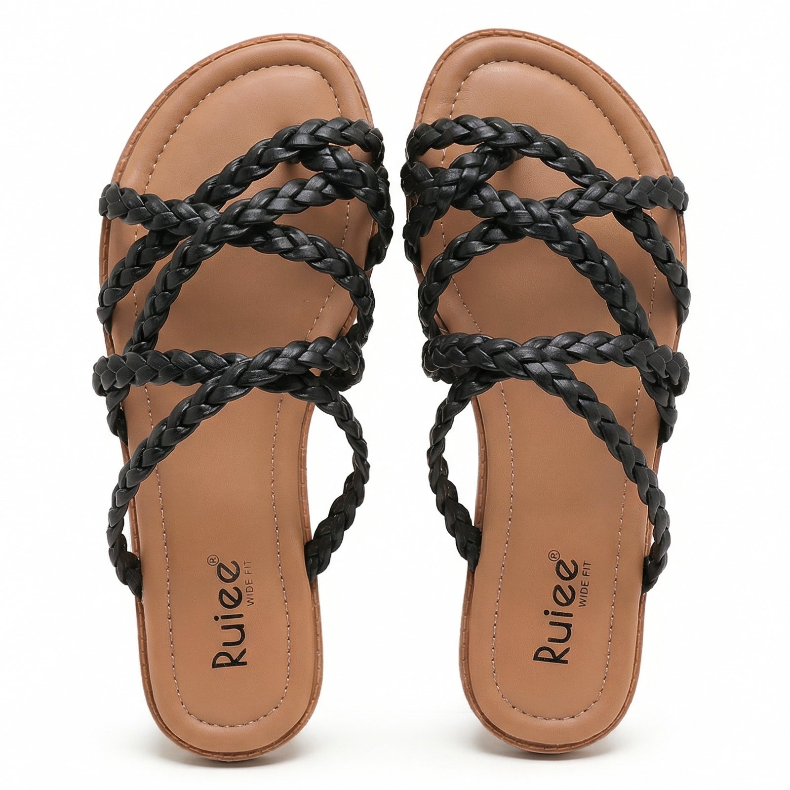 Ruiee Wide Width Sandals for Women, Summer Flip Flops Flat Slide Sandals Casual Braided Wide Feet Slides Comfort Slip on Thong Womens Sandal.