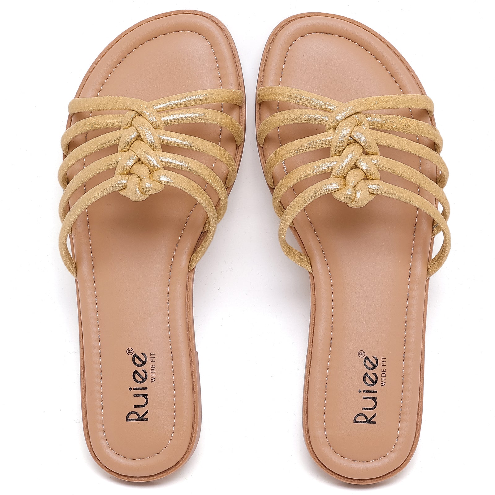 Ruiee Wide Width Sandals for Women, Summer Slide Sandals Casual Flat Wide Feet Slides Comfort Braided Slip on Sandals Open Toe Beach Shoes for Women.