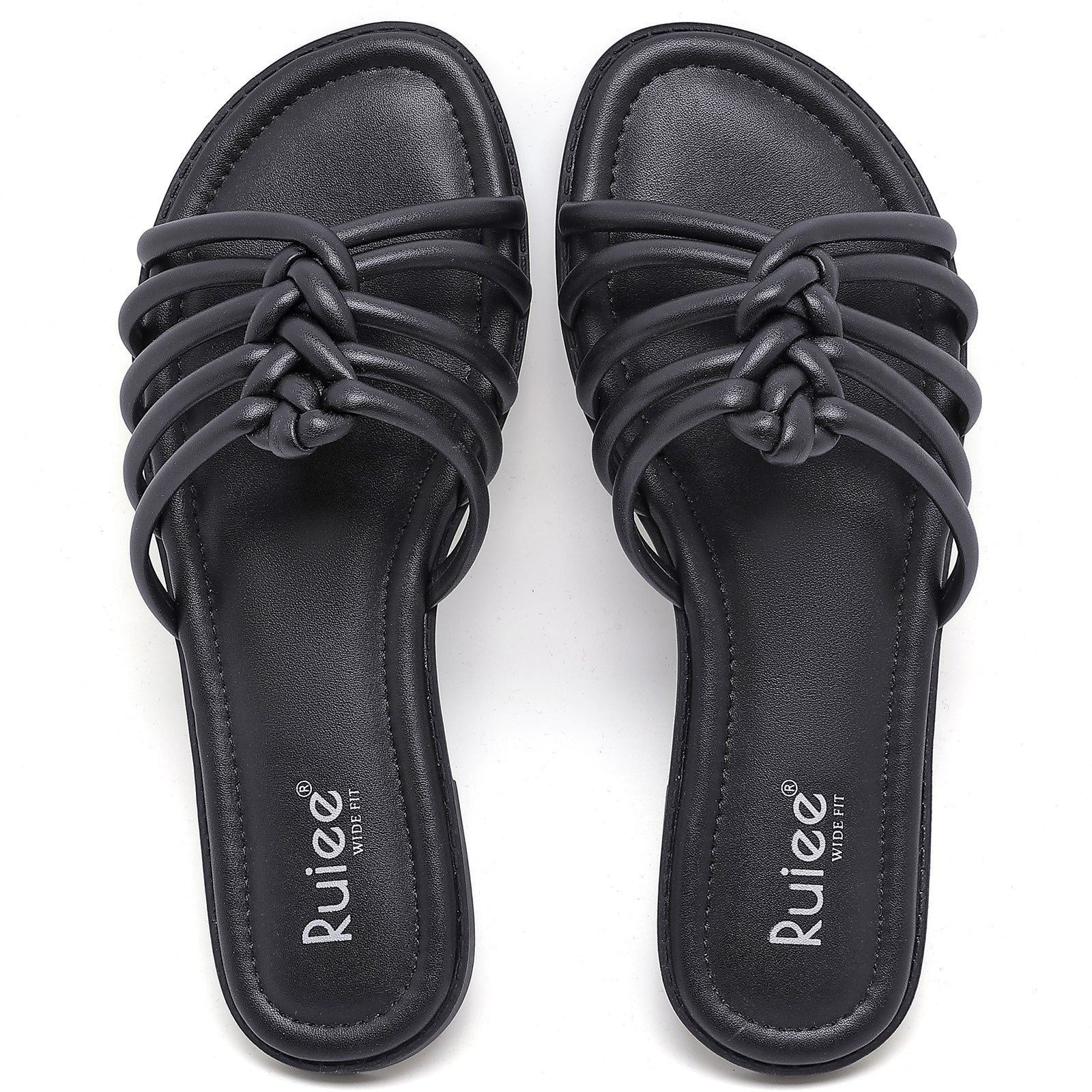 Ruiee Wide Width Sandals for Women, Summer Slide Sandals Casual Flat Wide Feet Slides Comfort Braided Slip on Sandals Open Toe Beach Shoes for Women.