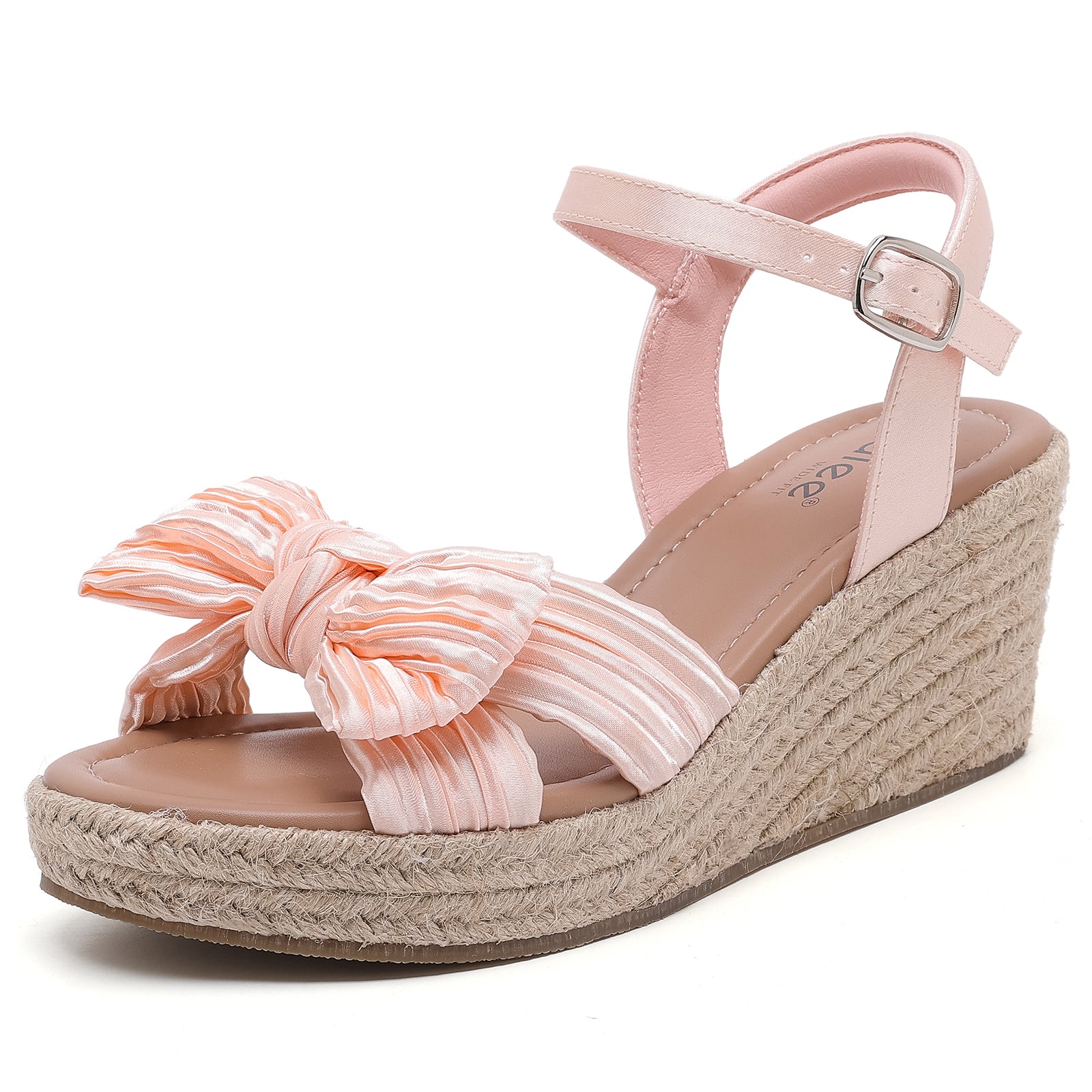 Ruiee Wide Width Wedge Sandals for Women, Ankle Strap Cute Bowknot Open Toe Summer Shoes Platform Espadrille Wedge Dressy Women Sandals.